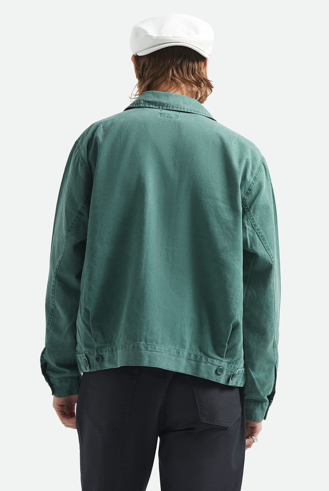 Men's Trademark Lightweight Garage Jacket in the color Washed Primal Green - Men's Back View