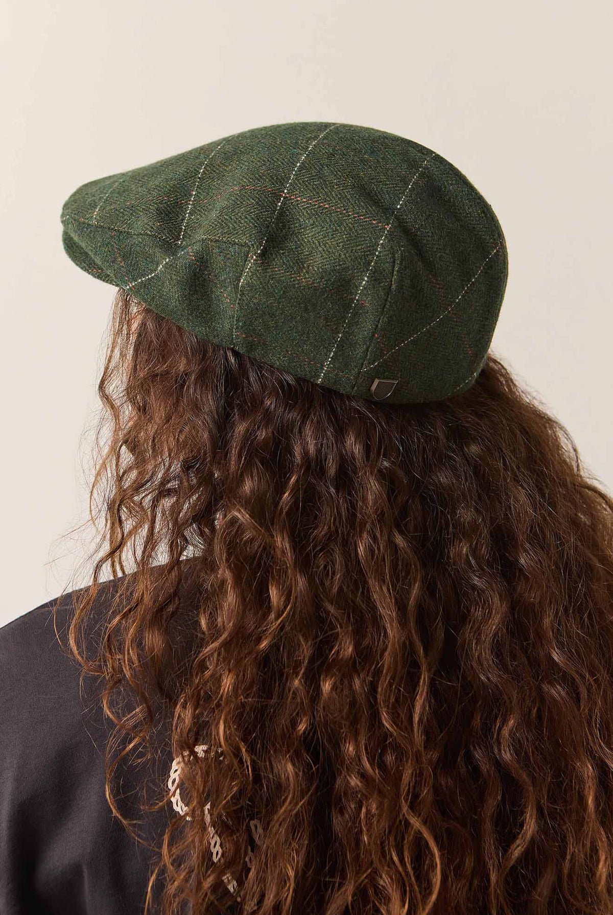 Unisex Hooligan Flat Cap in the color Moss/Orange - Women's Back View