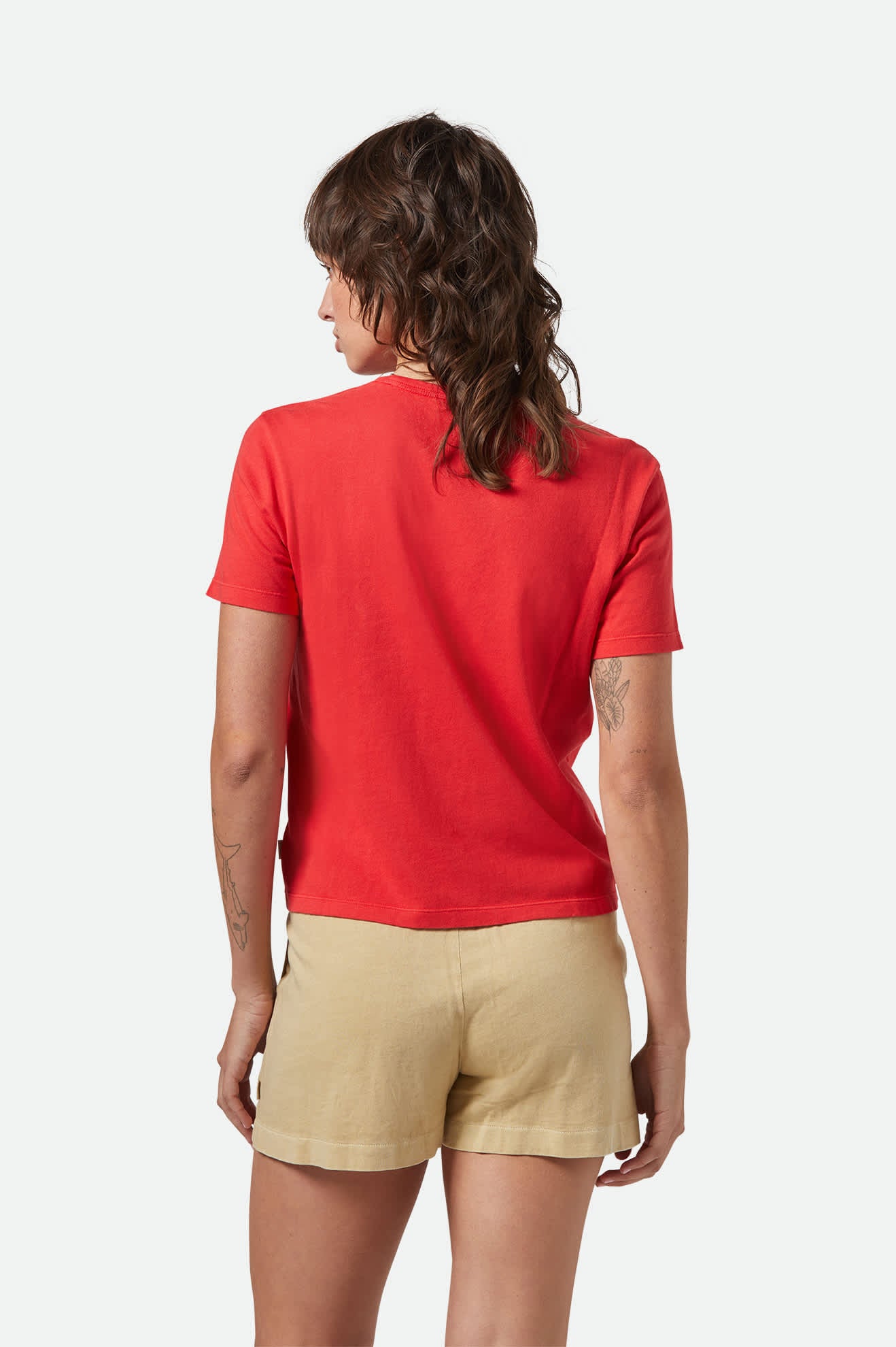 Women's Carefree Organic Garment Dye Perfect T-Shirt in the color Crimson - Women's Back View