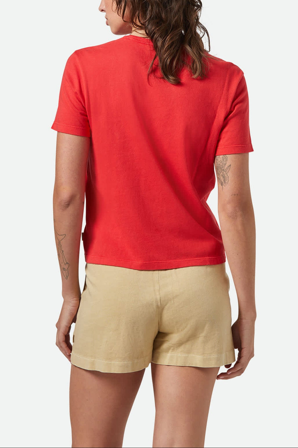 Women's Carefree Organic Garment Dye Perfect T-Shirt in the color Crimson - Women's Back View