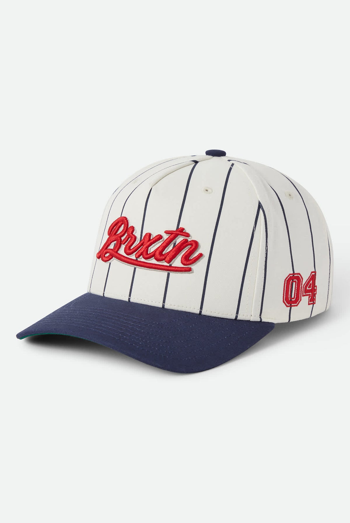 Unisex Jenson Snapback in the color Off White Pinstripe/Classic Navy - Front Product Laydown Image