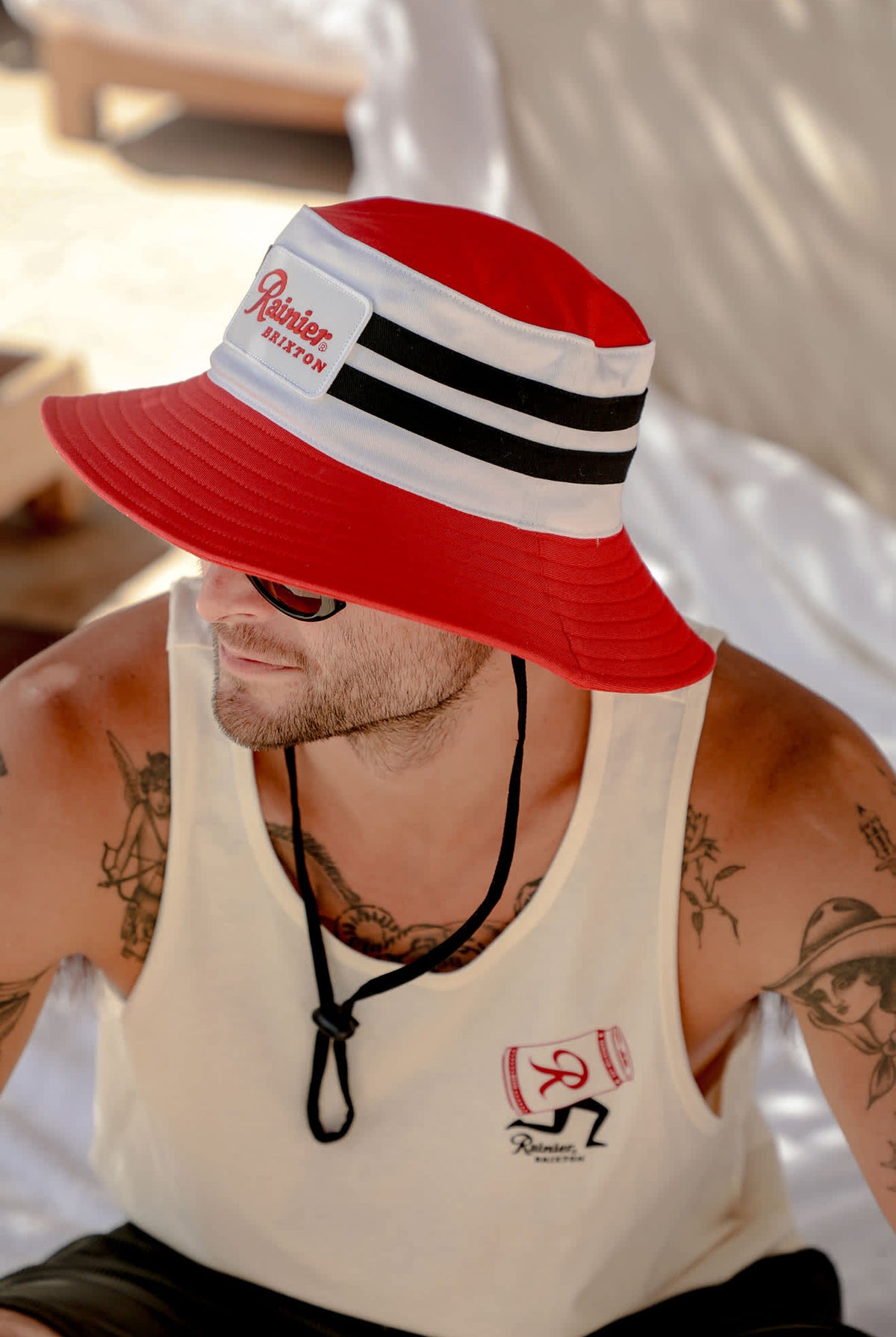 Unisex Rainier X Brixton Boonie in the color Natural/Red - Men's Lifestyle 3.0