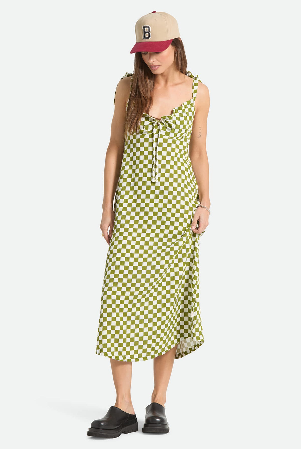Women's The Tie Dress in the color Sublime Green Checkerboard - Additional Fit image