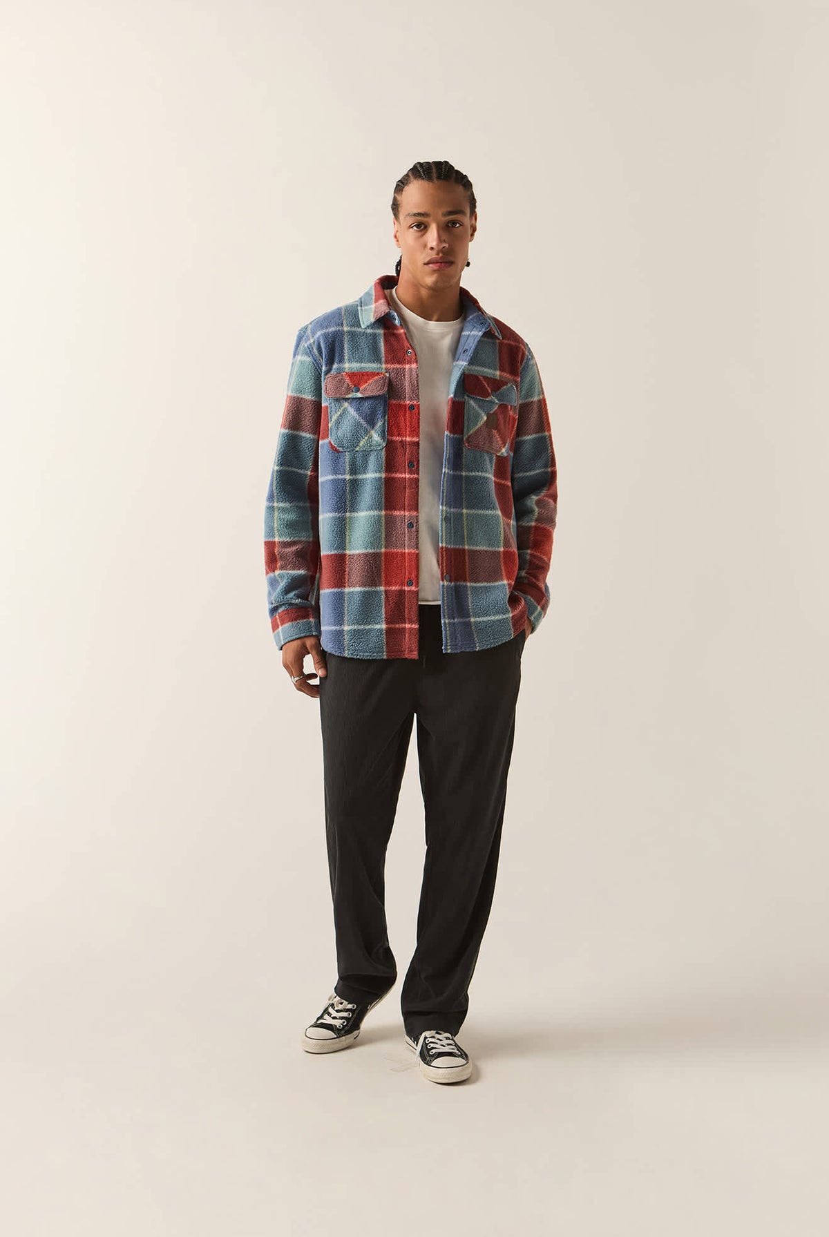 Men's Bowery Arctic Stretch Fleece in the color Blue/Red Plaid - Additional Fit image