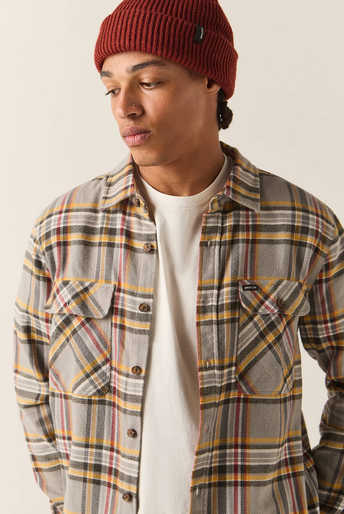 Men's Bowery Flannel in the color Washed Grey/Multi - Additional Fit image
