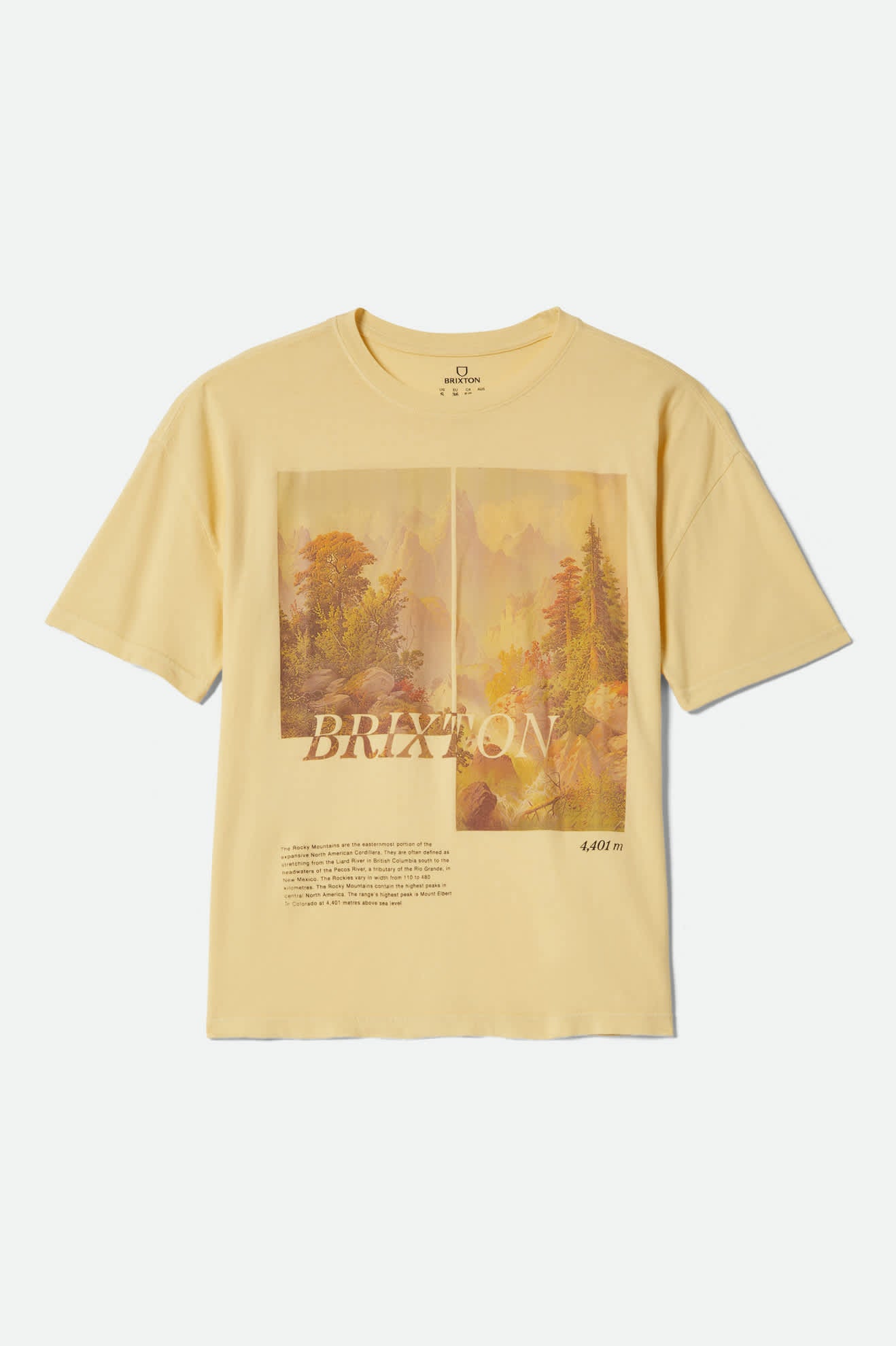 Women's Rocky Mountain Oversized Boyfriend T-Shirt in the color Celestial Yellow - Front Product View