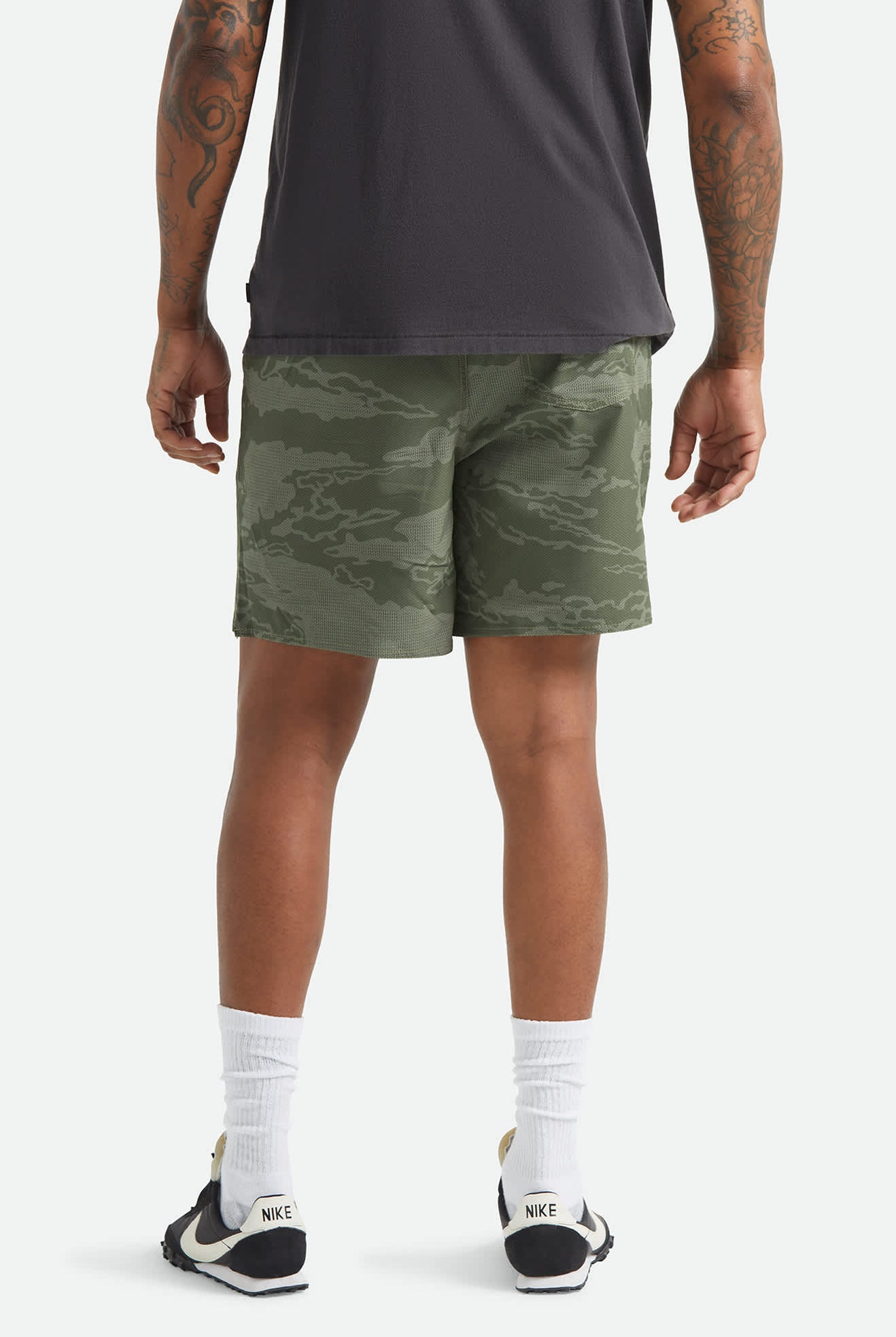 Men's Journey Active Short in the color Olive Tiger Camo - Men's Back View