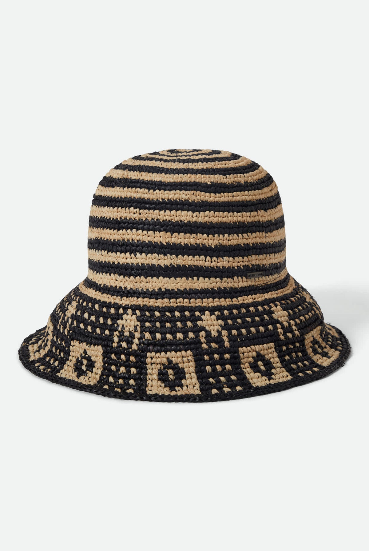 Women's Redding Packable Straw Bucket Hat in the color Black/Natural - Front Product View