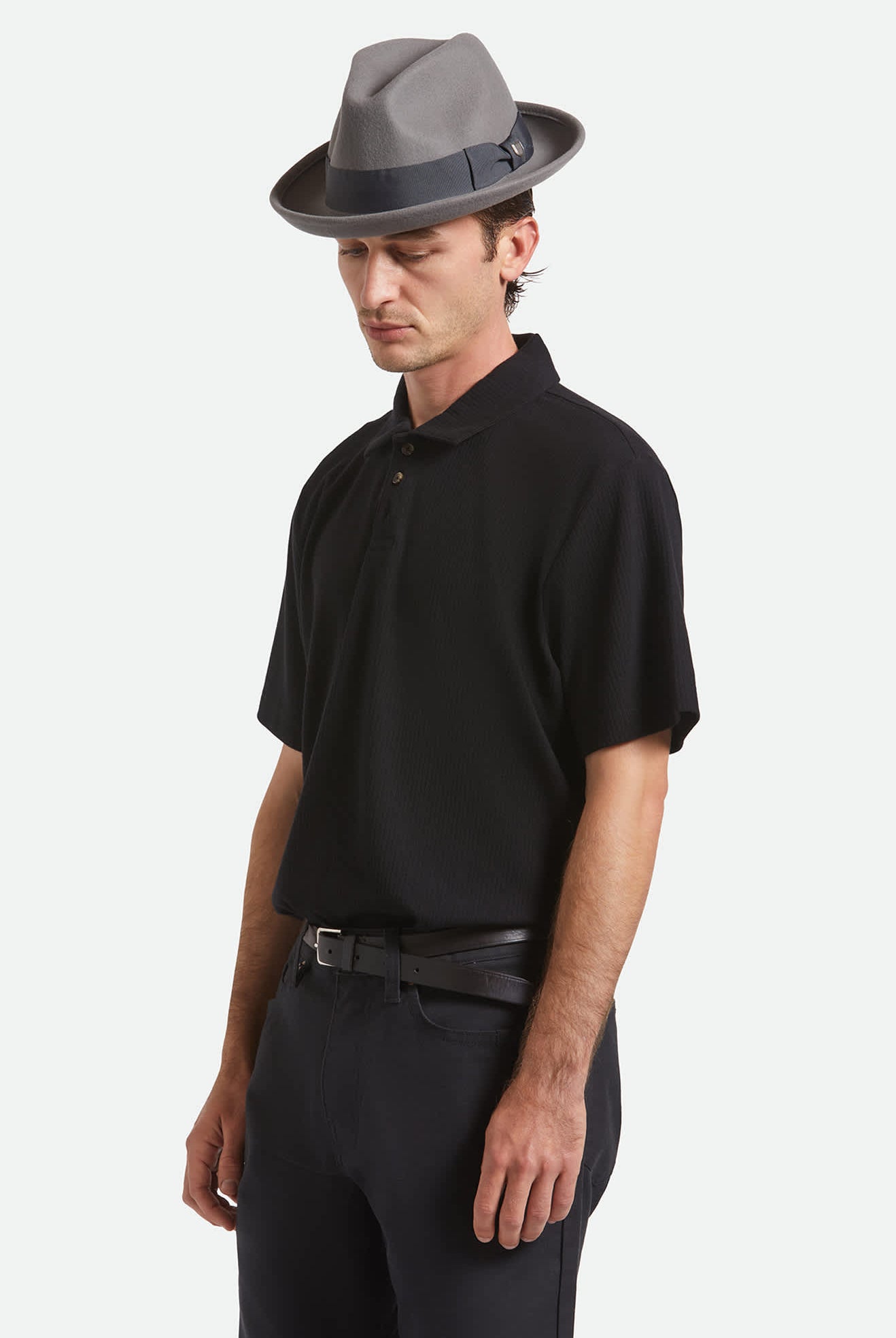 Unisex Horton Convertabrim Packable Fedora in the color Grey/Charcoal - Men's Front View