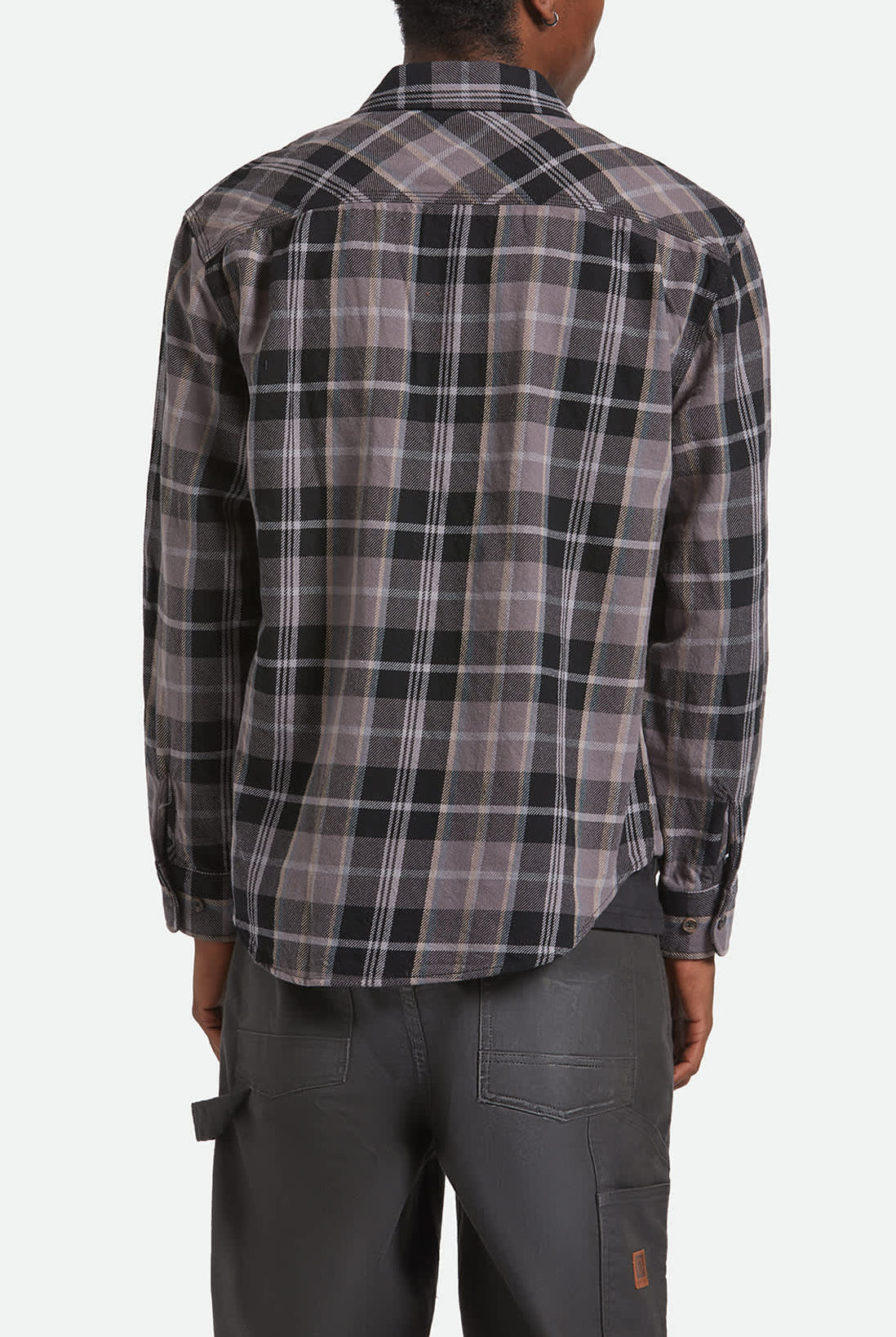 Men's Vintage Wash Flannel in the color Black/Charcoal Beige/Slate - Men's Back View