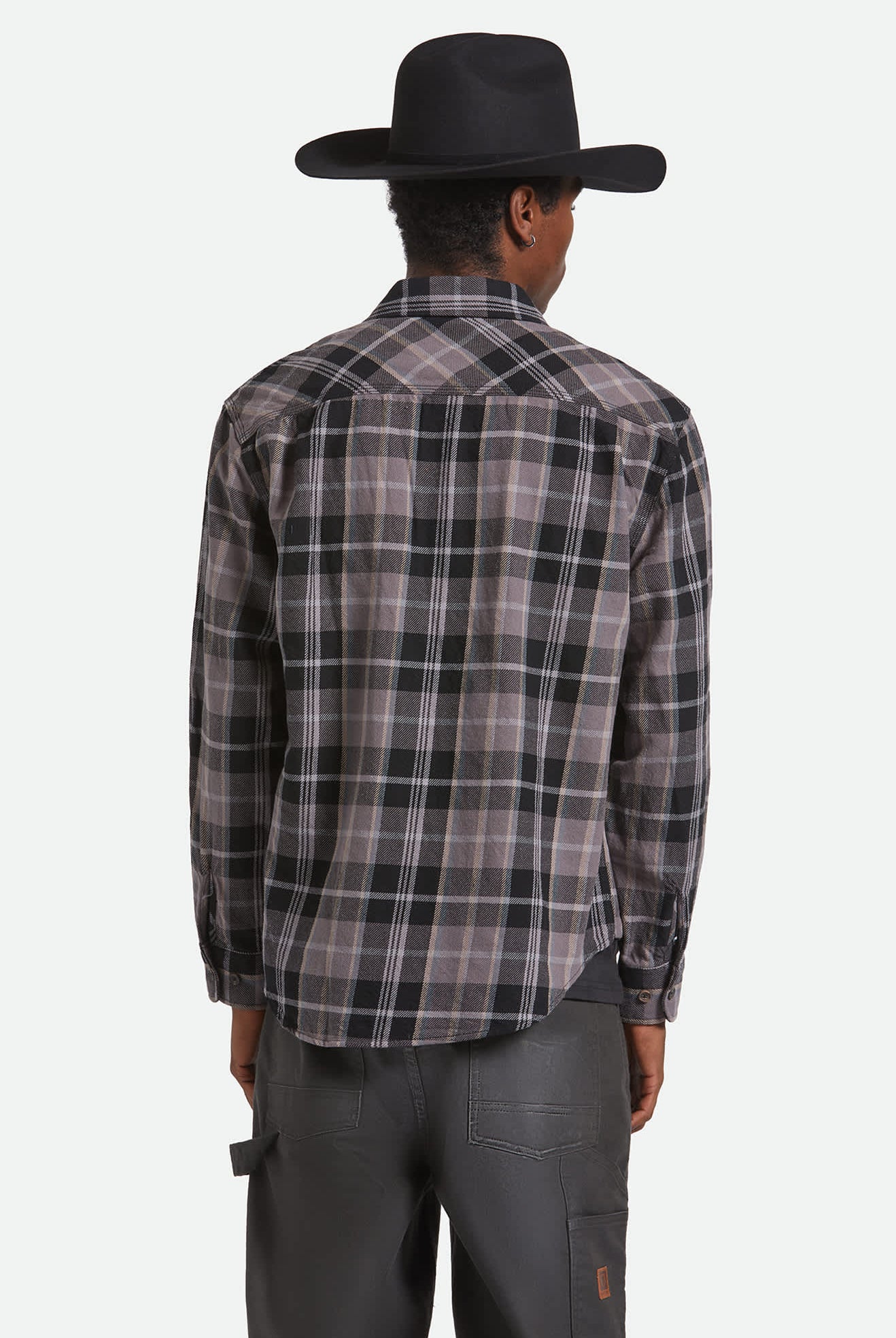 Men's Vintage Wash Flannel in the color Black/Charcoal Beige/Slate - Men's Back View