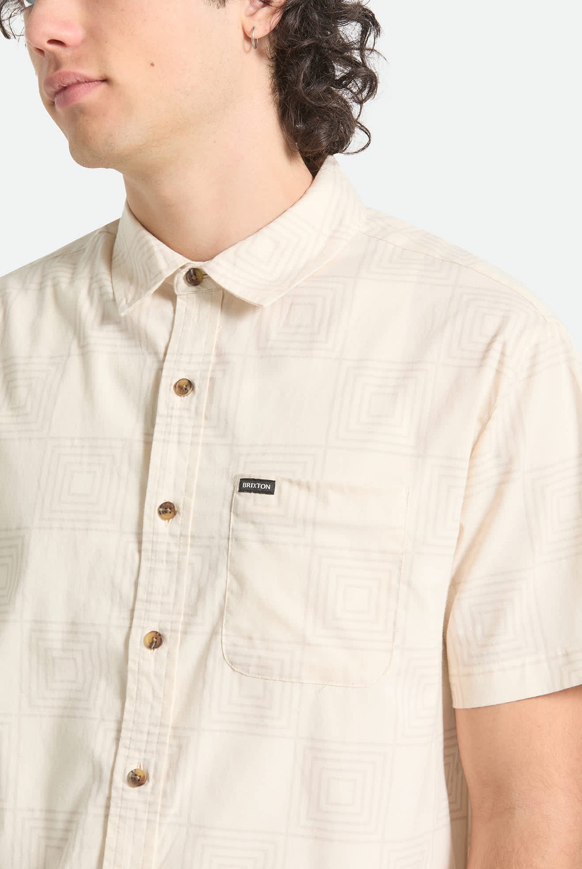 Men's Cru Print Short Sleeve Shirt in the color Whitecap/Geo Checker - Additional Fit image