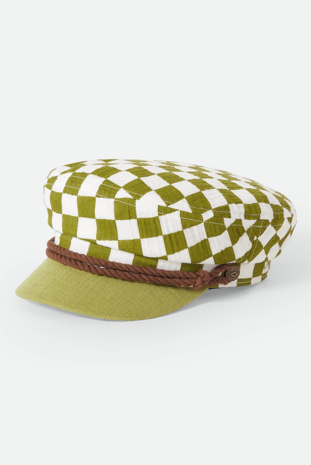 Women's Fiddler Fisherman Cap in the color Sublime Green Checker Board - Front Product Laydown Image