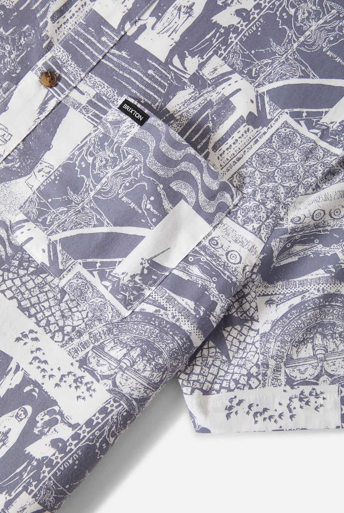 Men's Charter Print Short Sleeve Shirt in the color Navy/White Collage - Additional Laydown image