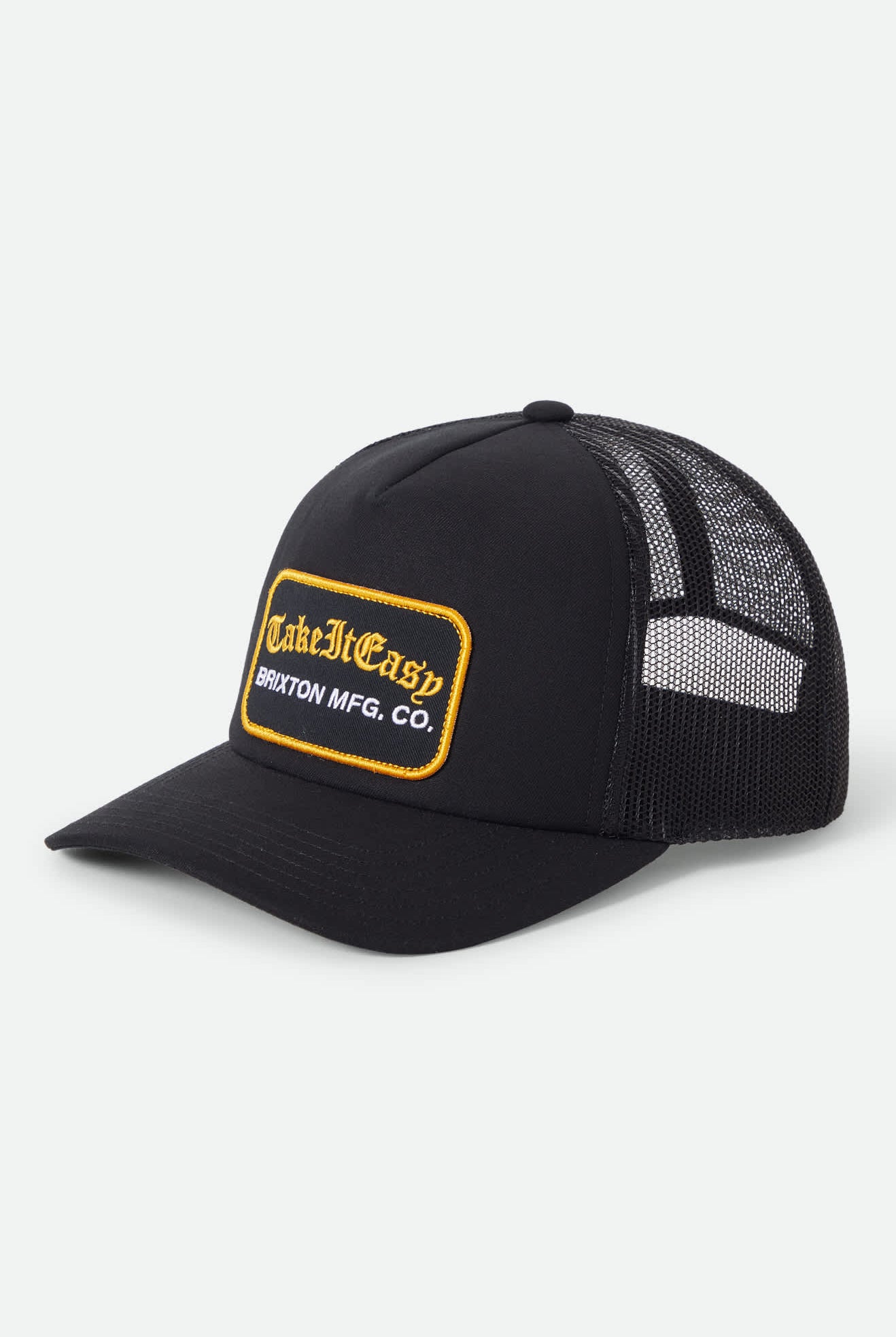 Women's Take It Easy Netplus Trucker Hat in the color Washed Black - Front Product Laydown Image