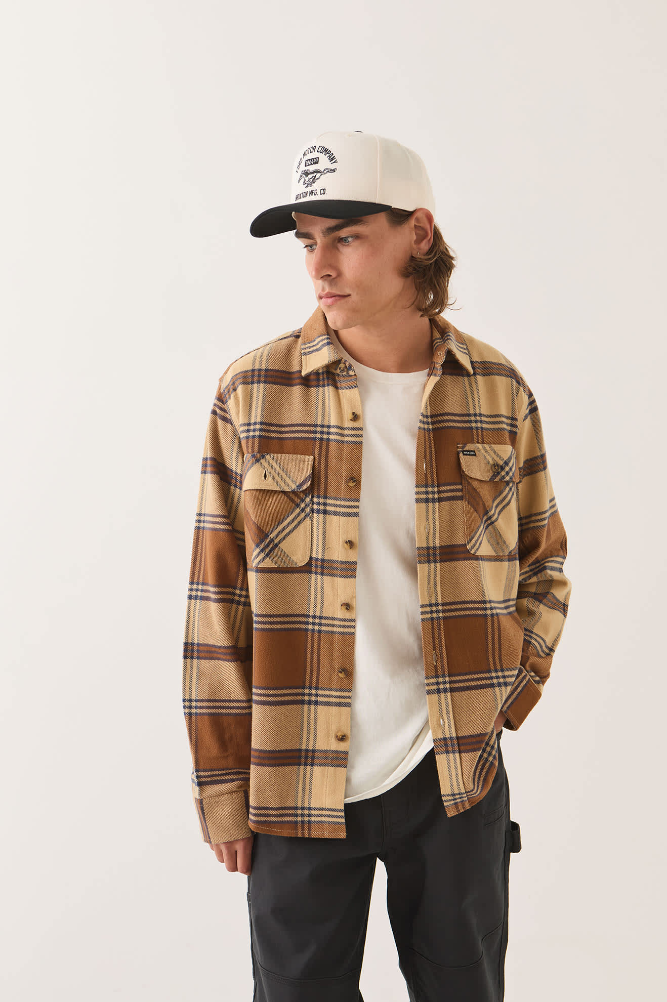 Men's Bowery Flannel in the color Sand/Bison - Additional Fit image