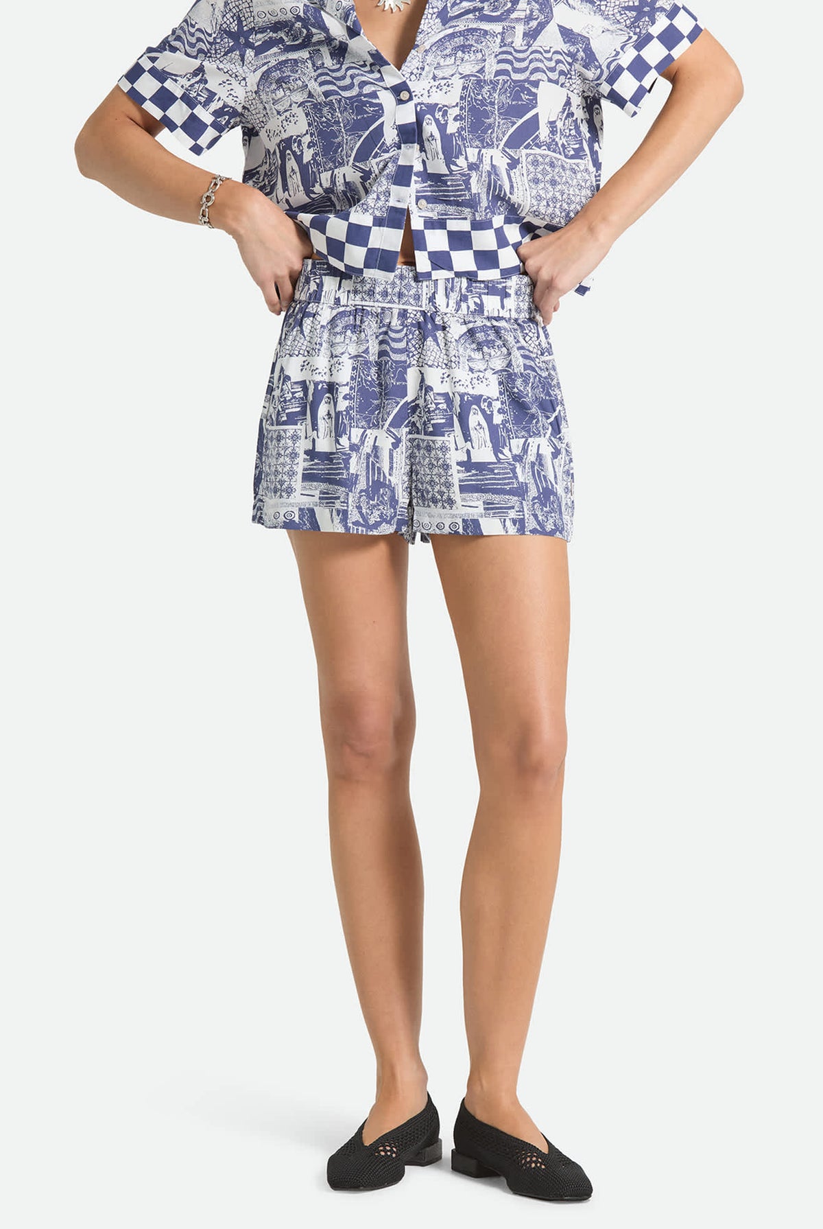 Women's Post Playa E-Waist Short in the color Navy/White Collage - Additional Fit image