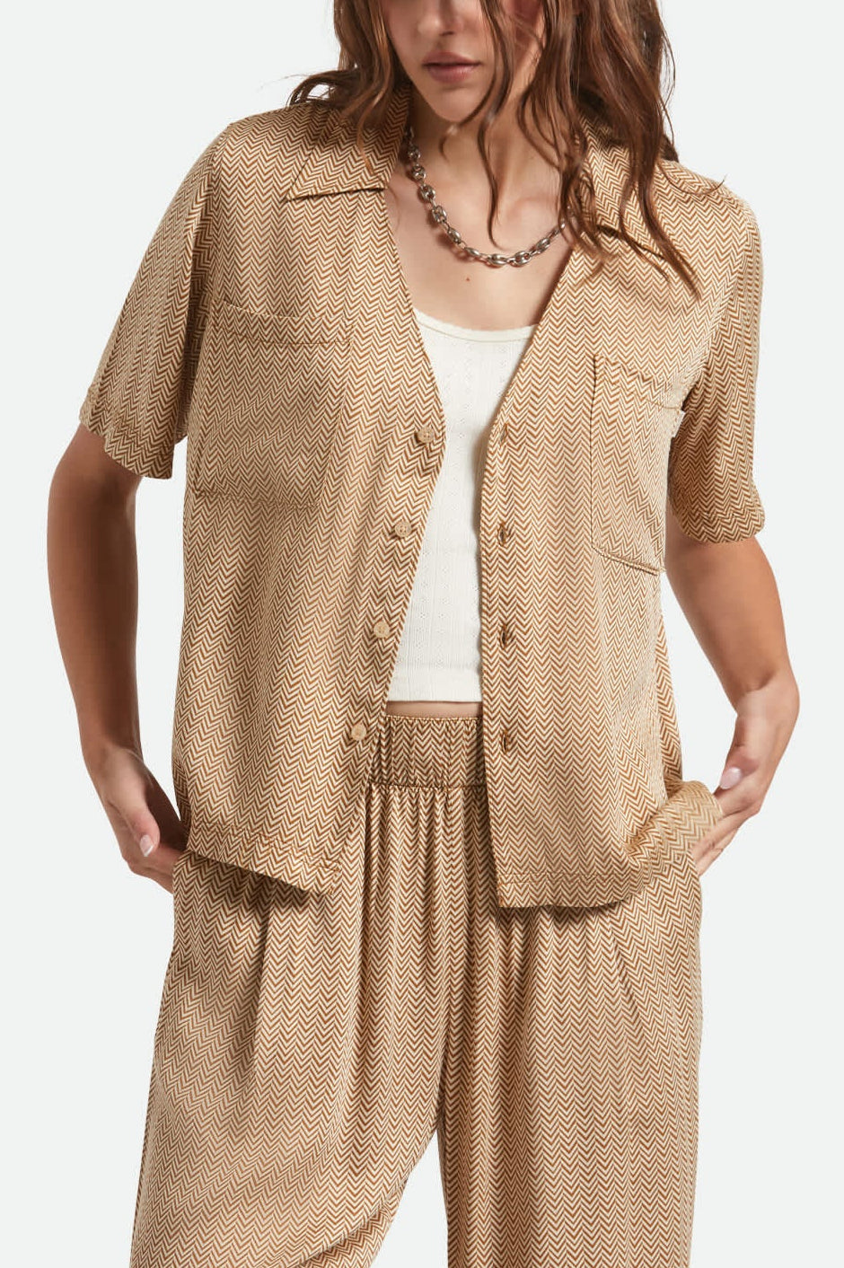 Women's Hudson Lounge S/S Shirt in the color Washed Copper/Whitecap - Women's Front View