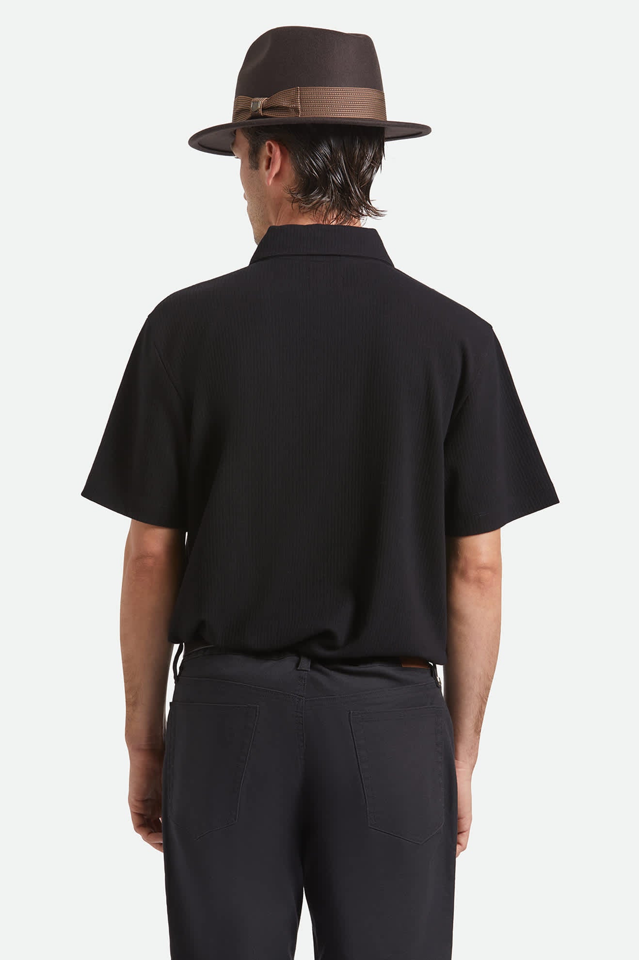 Unisex Roma Fedora in the color Chocolate/Bronze - Men's Back View