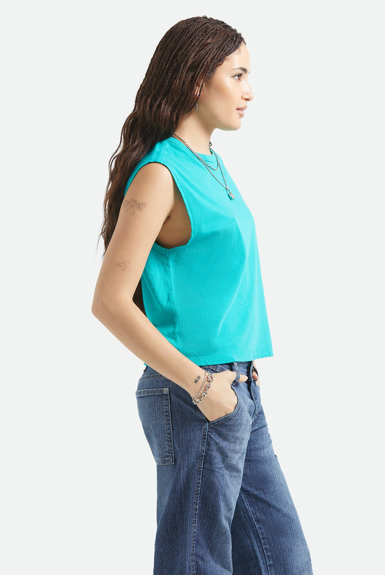Women's Carefree Organic Garment Dye Muscle Tank in the color Retro Green - Additional Fit image