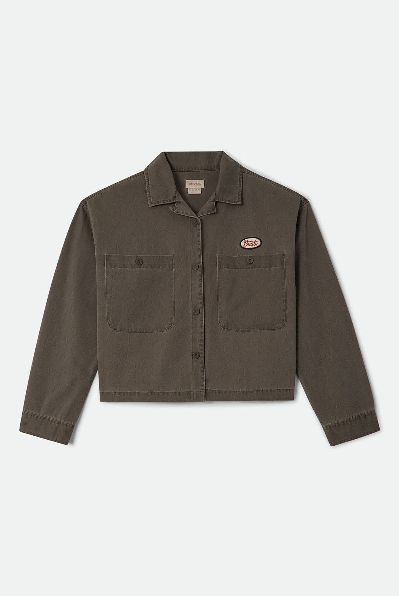 Women's Utopia Overshirt in the color Walnut Brown - Front Product Laydown Image