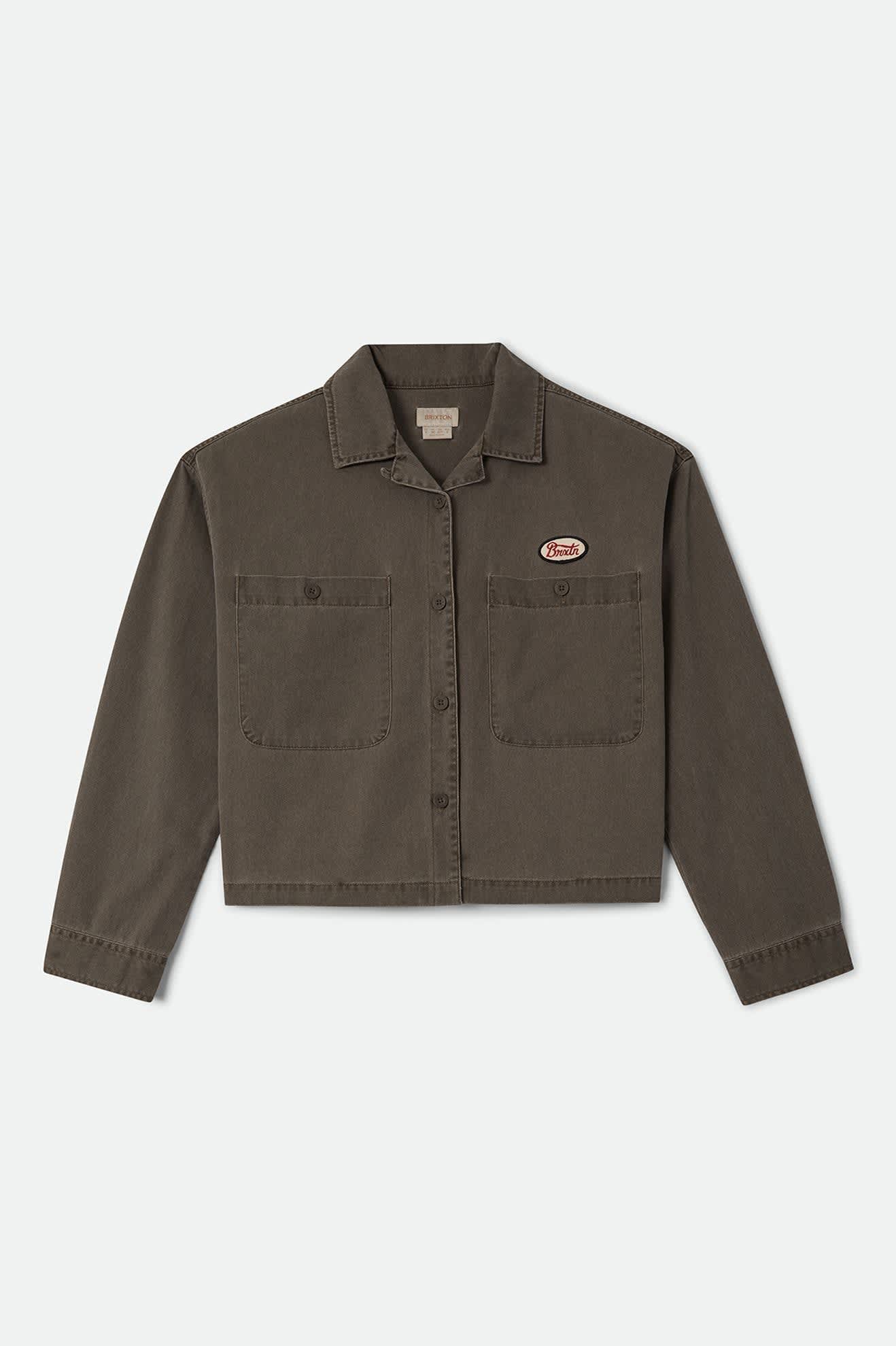 Women's Utopia Overshirt in the color Walnut Brown - Front Product Laydown Image