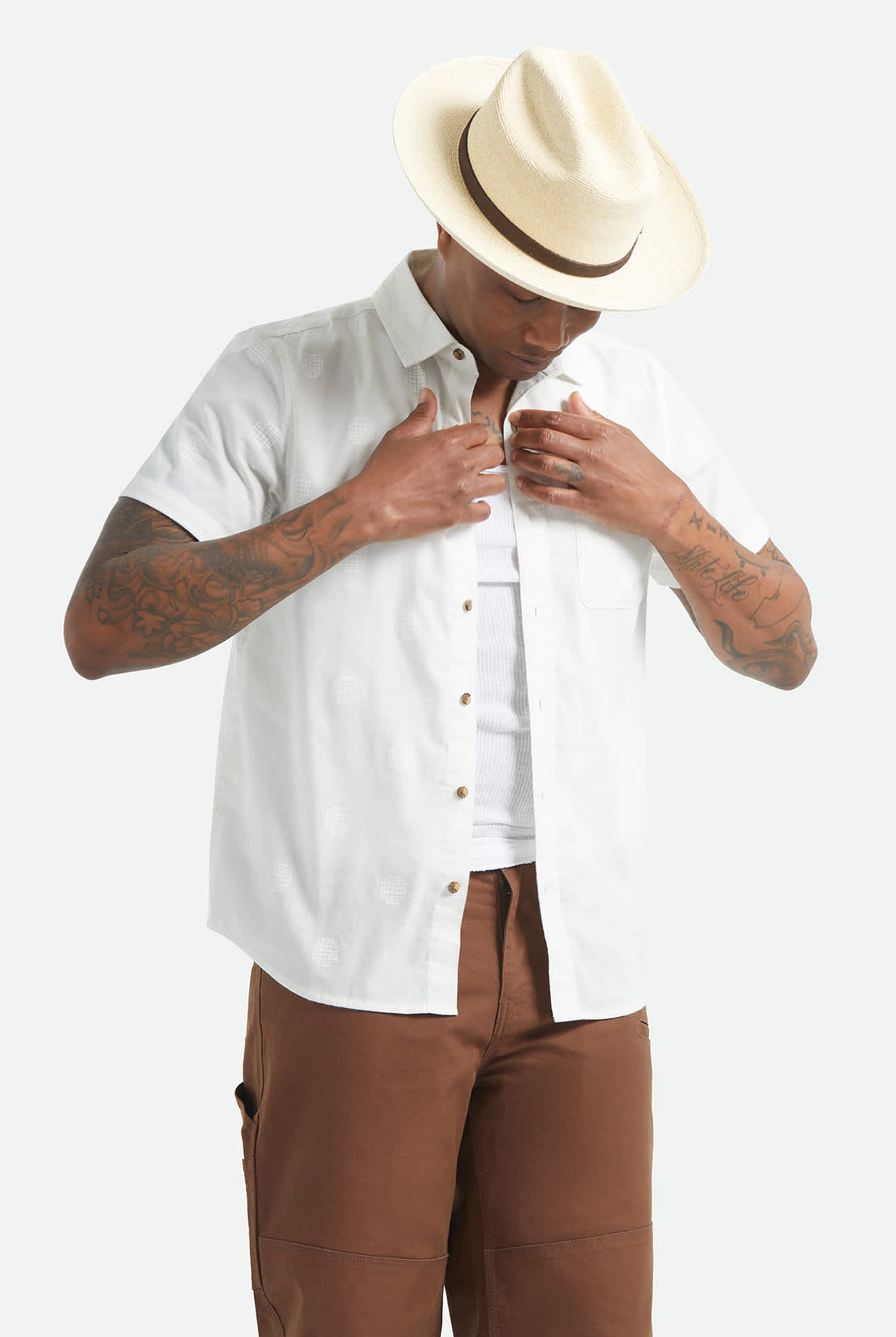 Men's Charter Print Short Sleeve Shirt in the color Off White Geo - Men's Front View