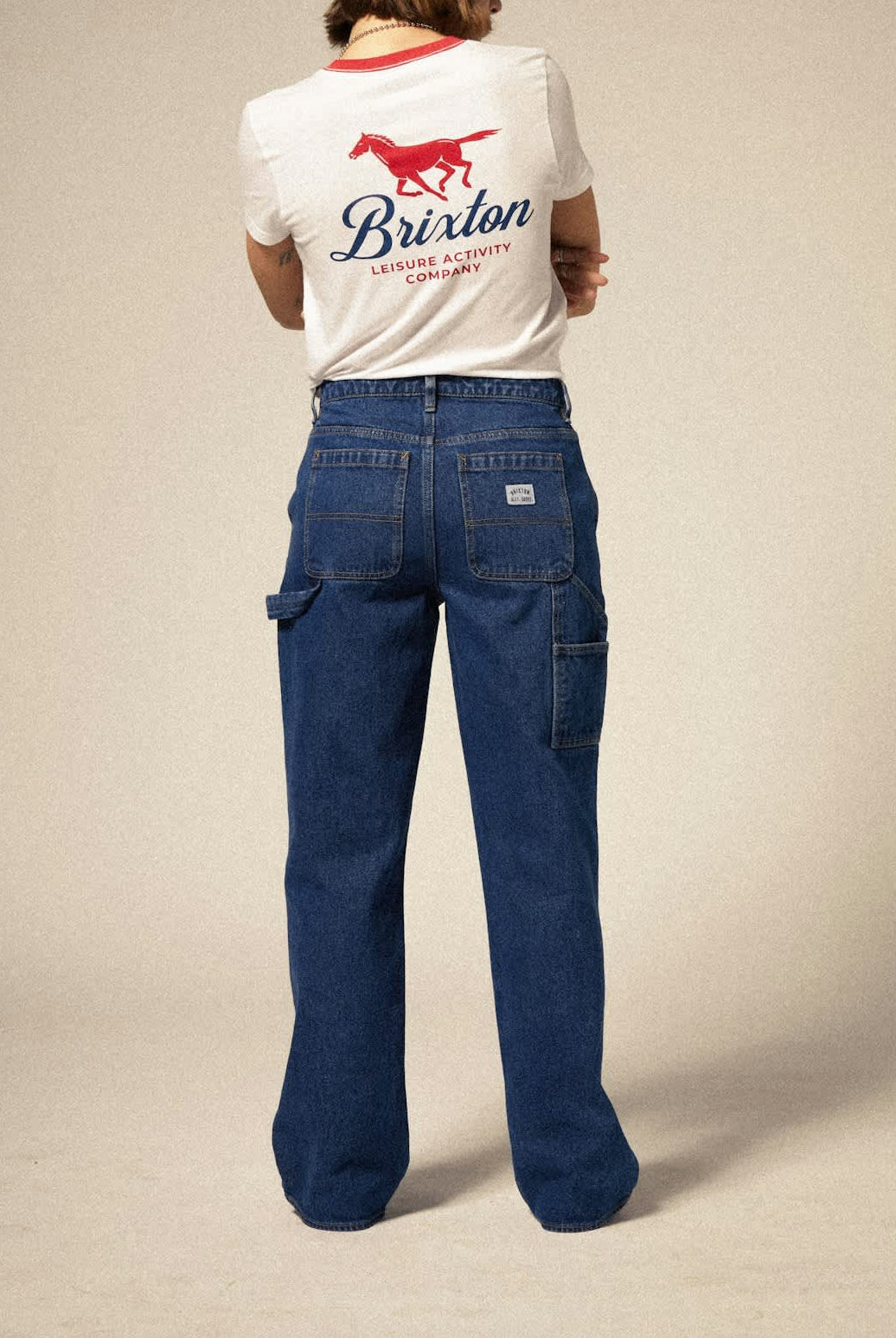 Women's Essex Painter Pant in the color Medium Denim - Women's Back View
