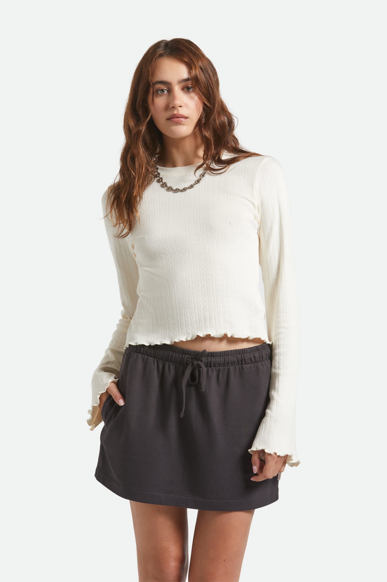 Women's Carefree Organic Garment Dye Lounge Skirt in the color Black - Women's Front View