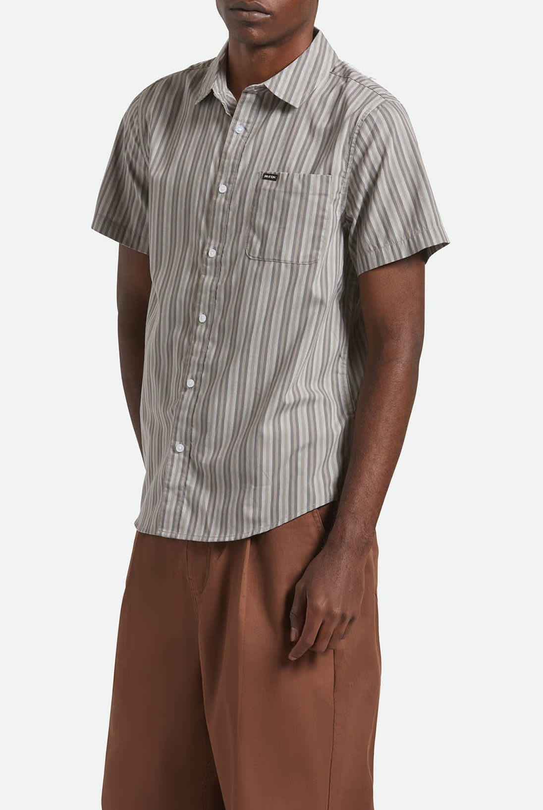 Men's Charter Stripe S/S Shirt in the color Charcoal/Grey - Men's Side View