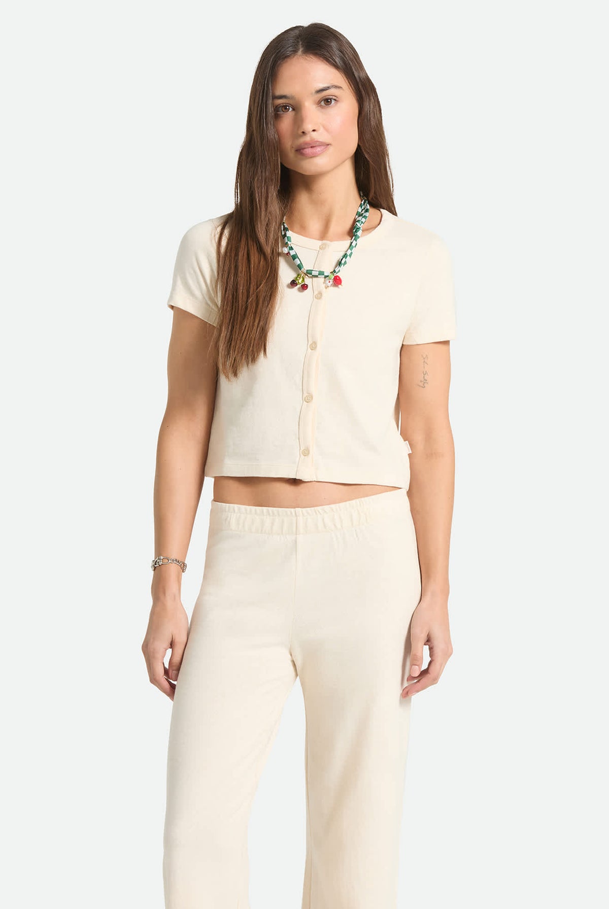 Women's The Alice Button Down Short Sleeve Shirt in the color Whitecap - Women's Front Fit Image