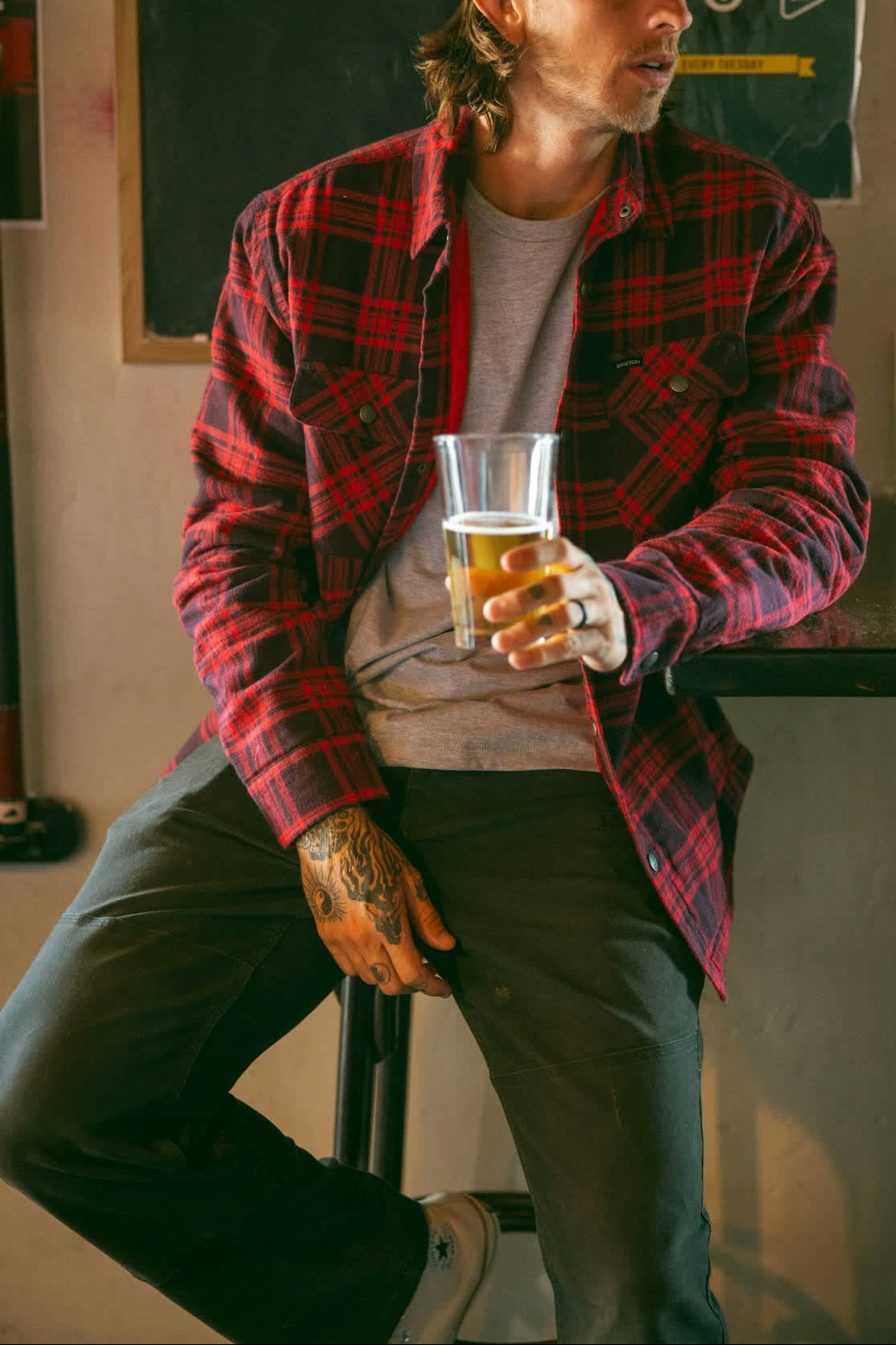 Men's Bowery Quilted L/S Flannel in the color Bright Red/Mahogany - Men's Lifestyle image