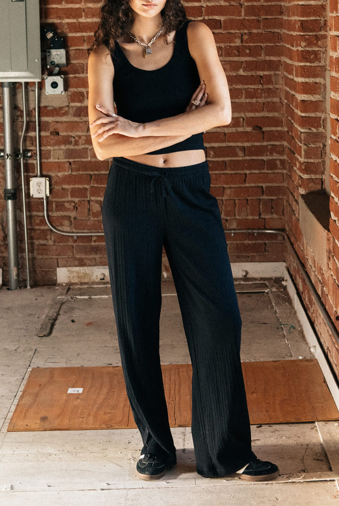 Women's Pointelle Lounge Pant in the color Black - Men's Lifestyle image