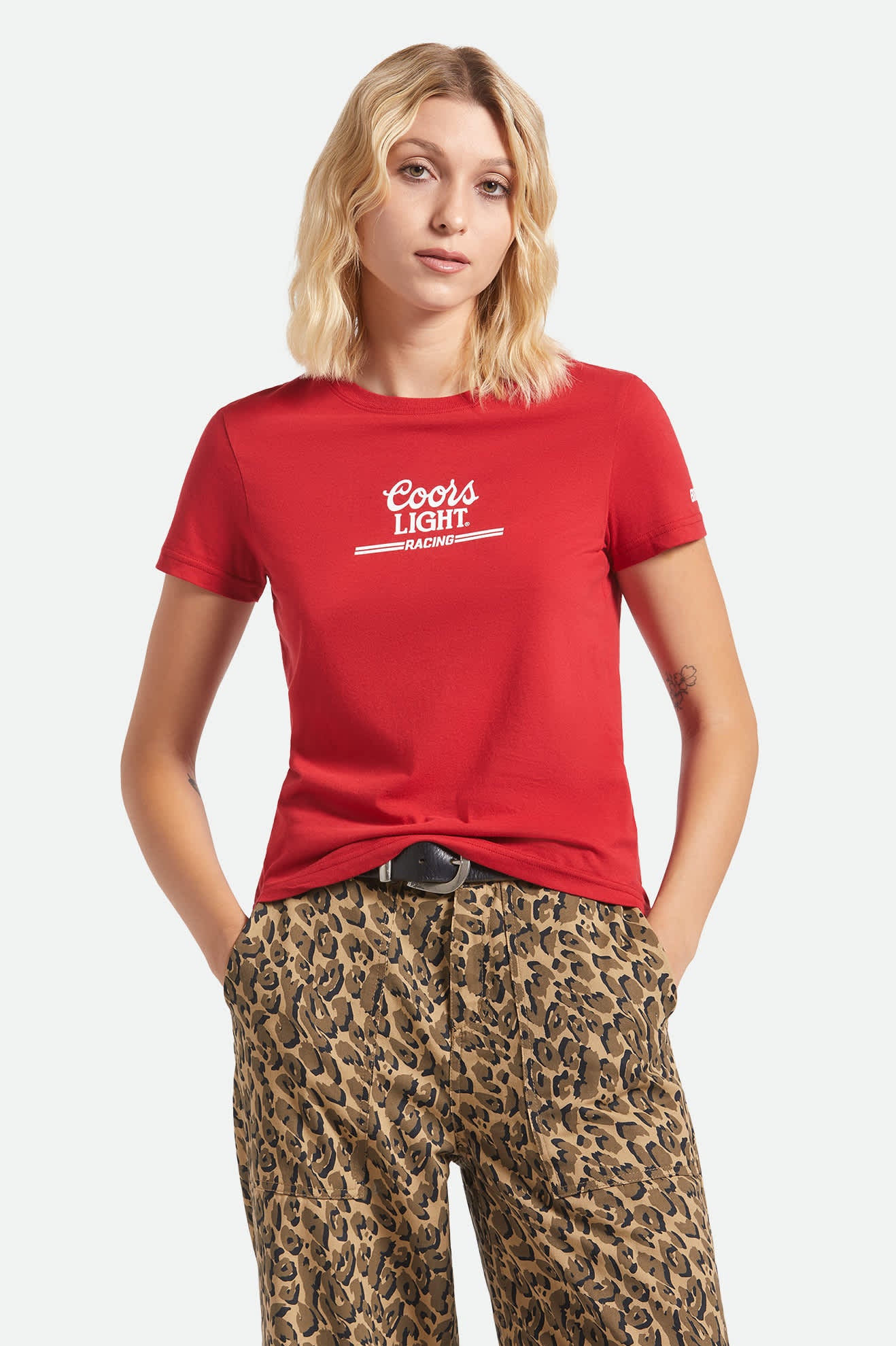 Women's Coors Light Racing Fitted T-Shirt in the color Coors Red - Women's Front View