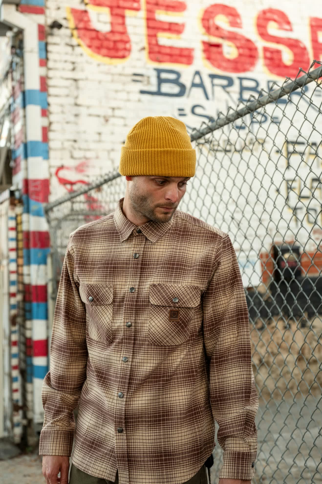 Men's Builders Bowery Stretch Water Resistant L/S Flannel in the color Pine Needle/Sunbaked - Men's Lifestyle image