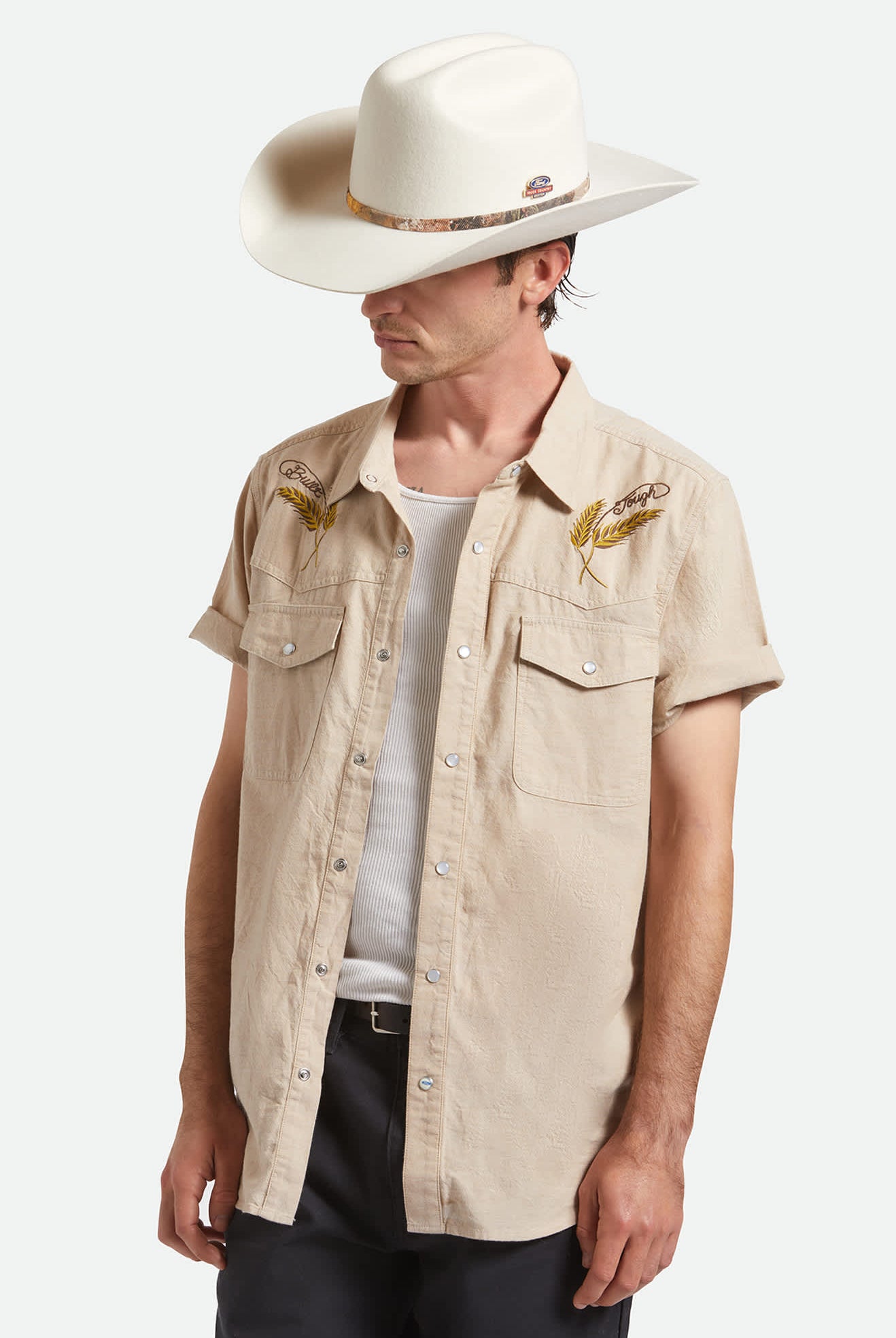 Unisex Ford Truck Country Cowboy Hat in the color Wimbledon White/Camo - Men's Side View