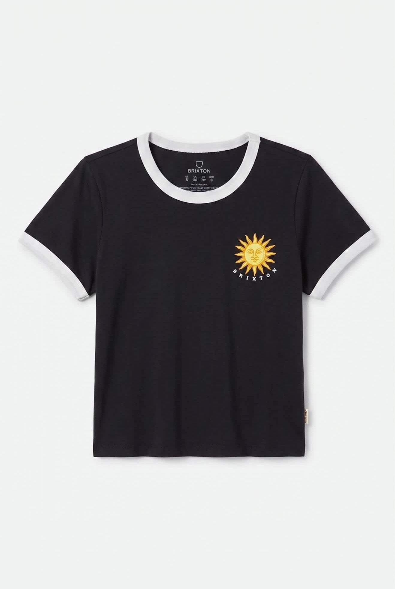 Women's Sunny Days Baby T-Shirt in the color Black/White - Front Product Laydown Image