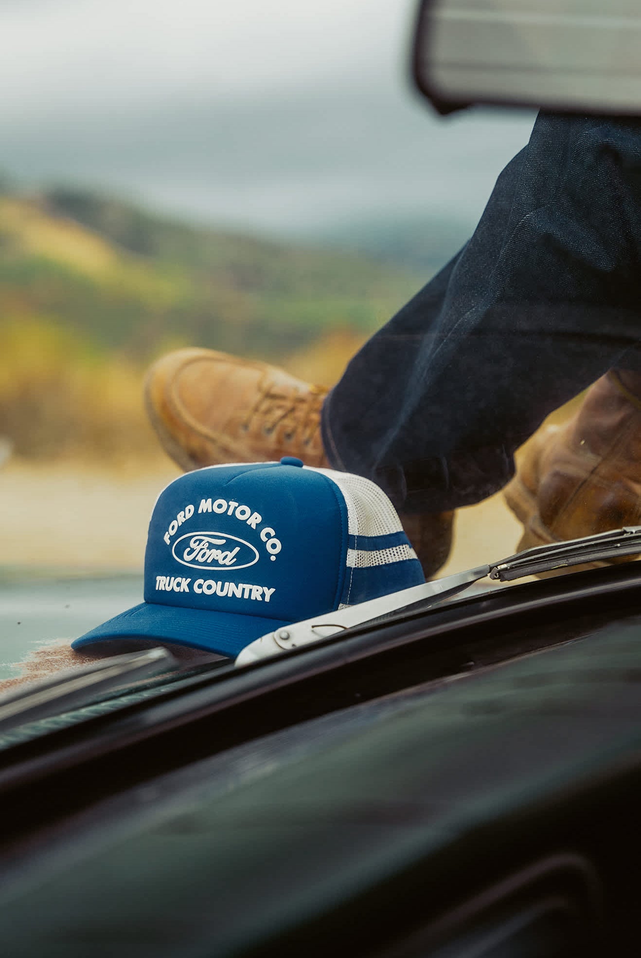Unisex Ford Built Tough Trucker Hat in the color Ford Blue/Wimbledon White - Men's Lifestyle image