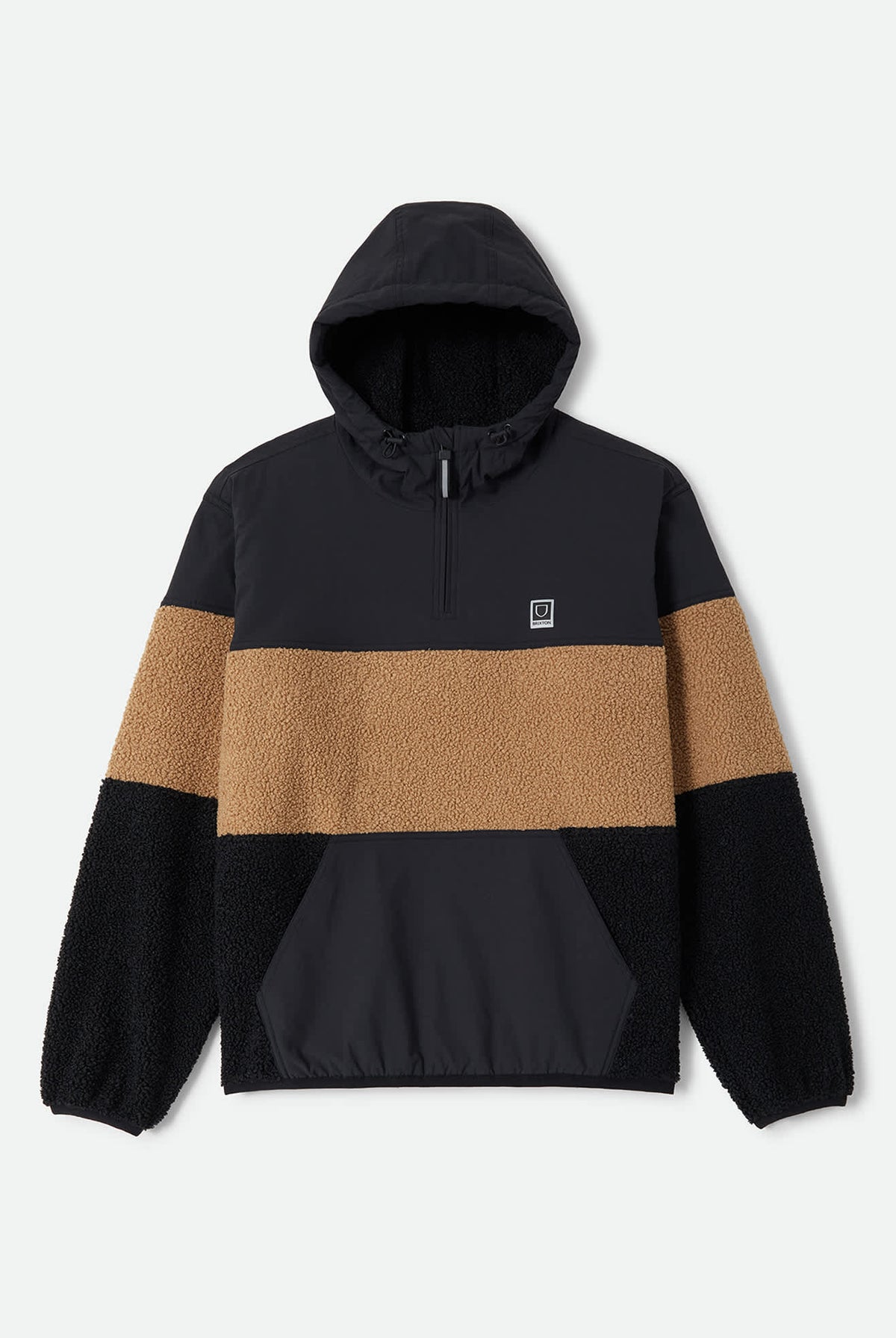 Men's Journey Tech Hoodie Fleece in the color Black/Sand - Front Product Laydown Image