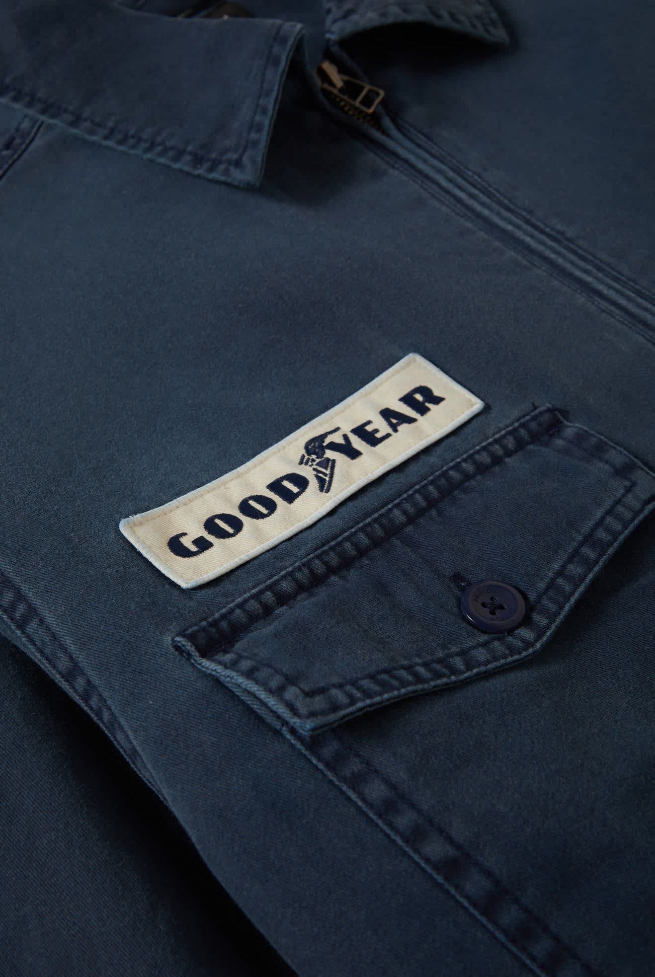 Men's Goodyear Trademark Lightweight Coaches Jacket in the color Washed Navy - Additional Laydown image