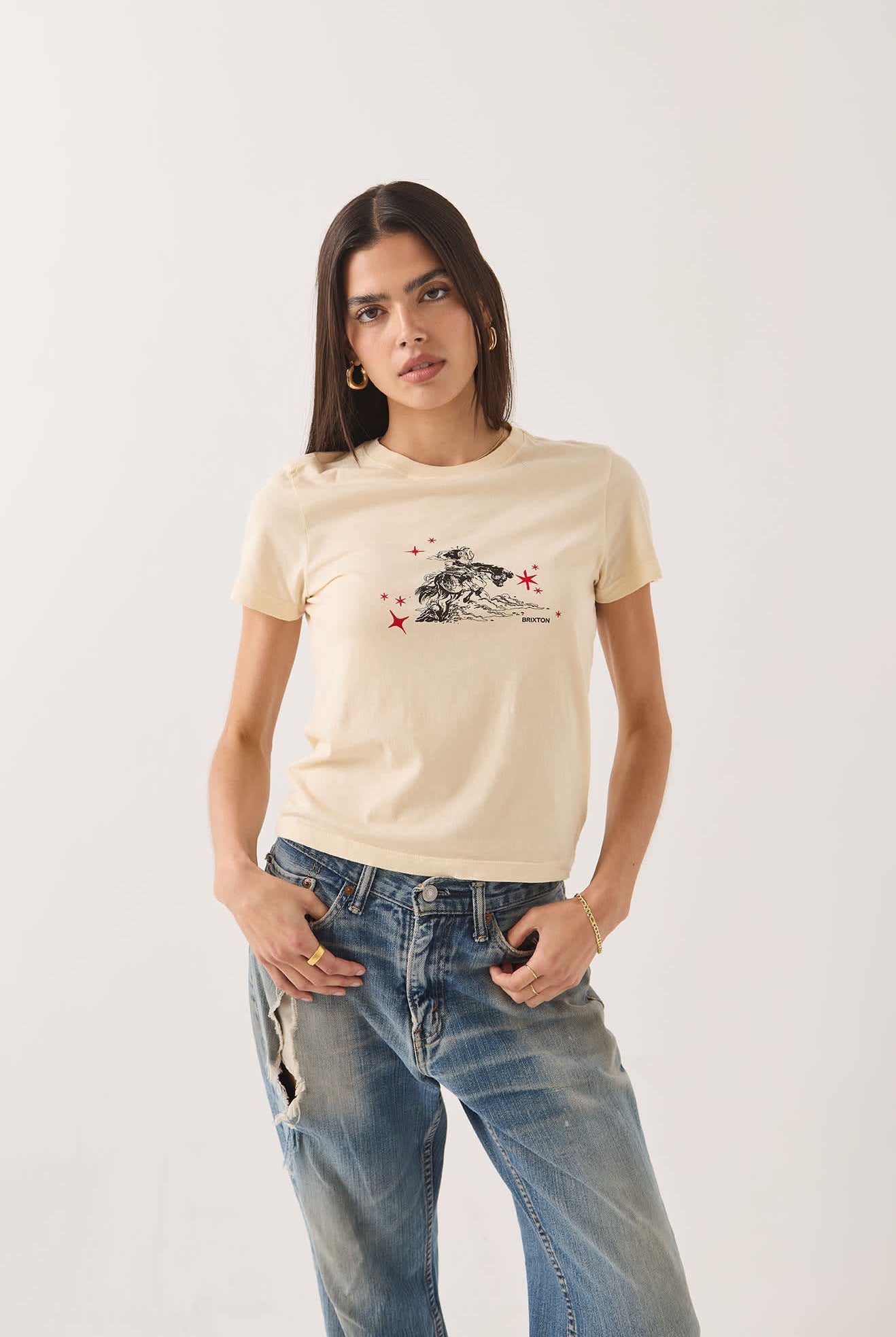 Women's Mid Century Ranch Slim Crew T-Shirt in the color Whitecap - Additional Fit image