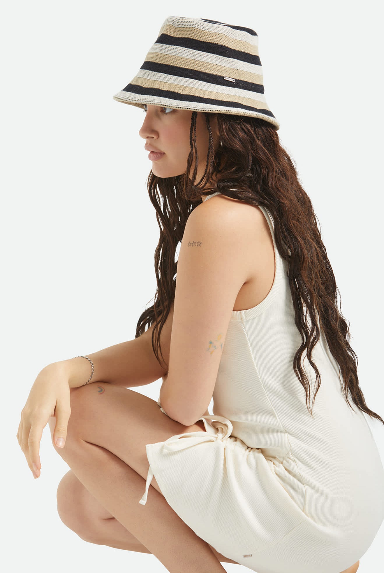Women's Lisboa Knit Packable Bucket Hat in the color Black/Sand/Whitecap - Women's Side View