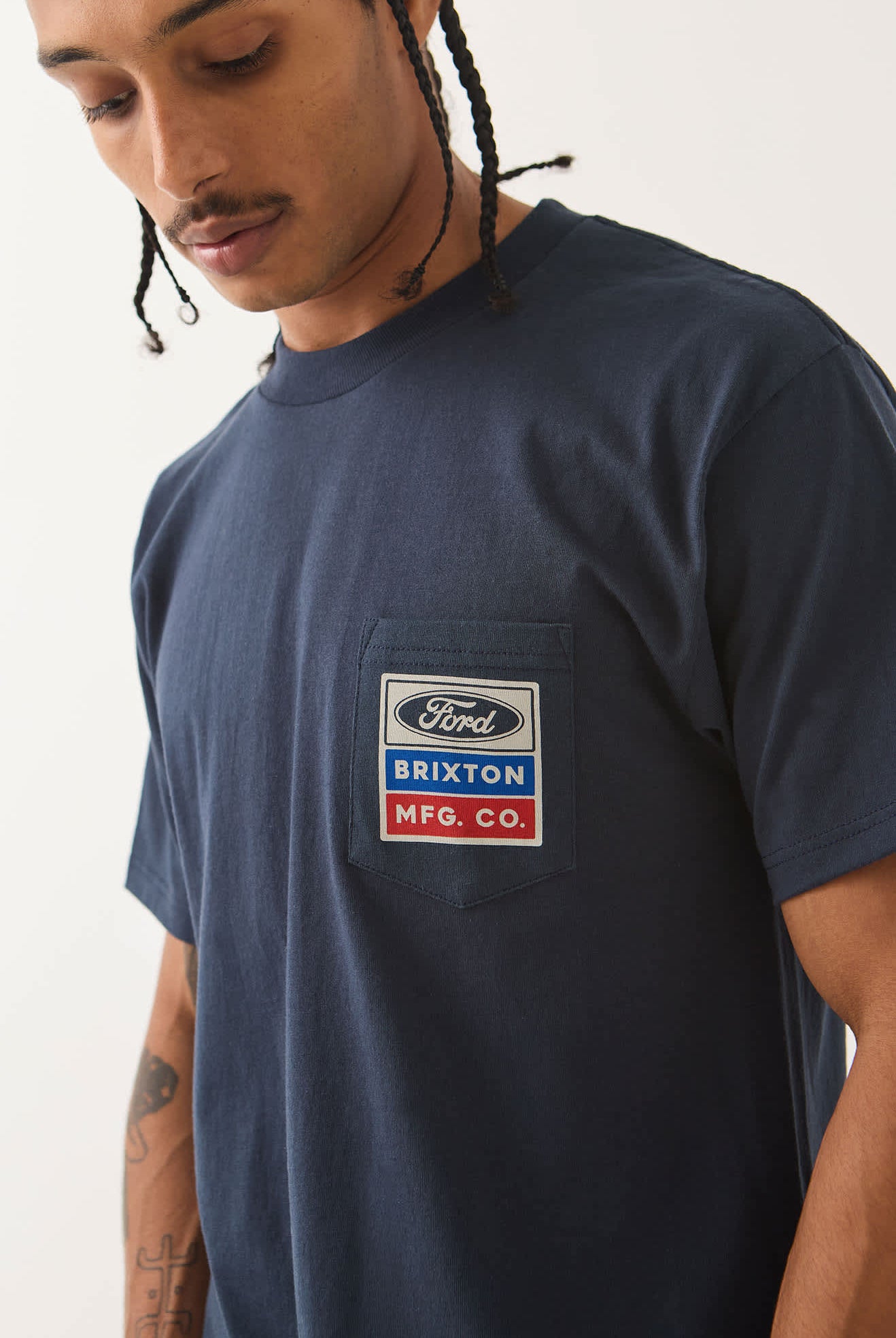 Men's Ford Service Dept Pocket T-Shirt in the color American Navy - Men's Side View