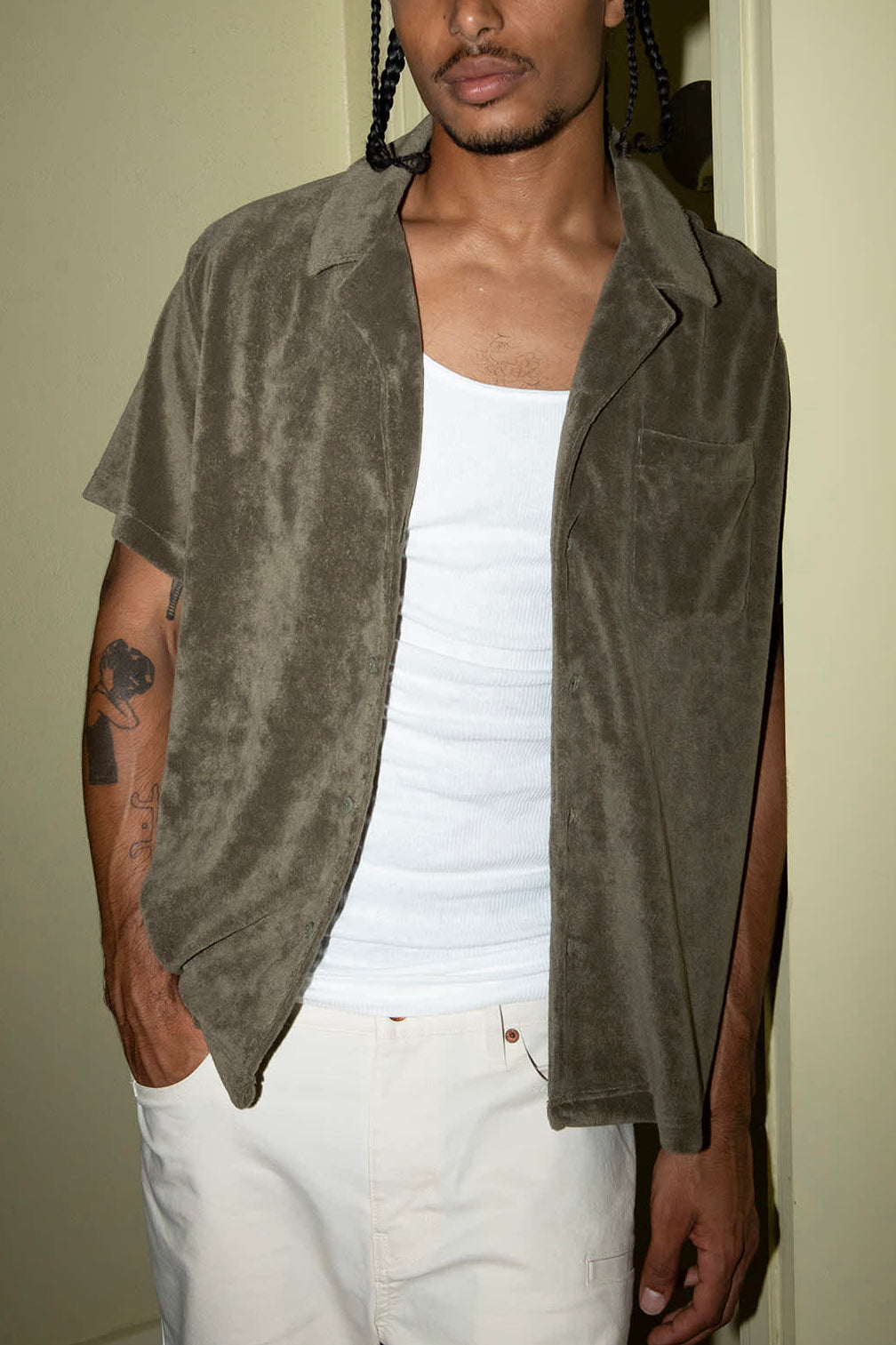 Men's Bunker French Terry Cloth S/S Camp Collar Shirt in the color Ivy Green - Men's Lifestyle image