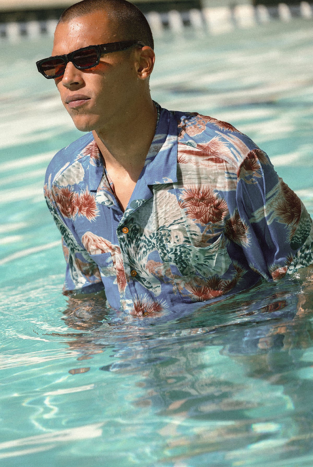 Men's Rainier X Brixton Short Sleeve Shirt in the color Blue Sky - Men's Lifestyle 3.0