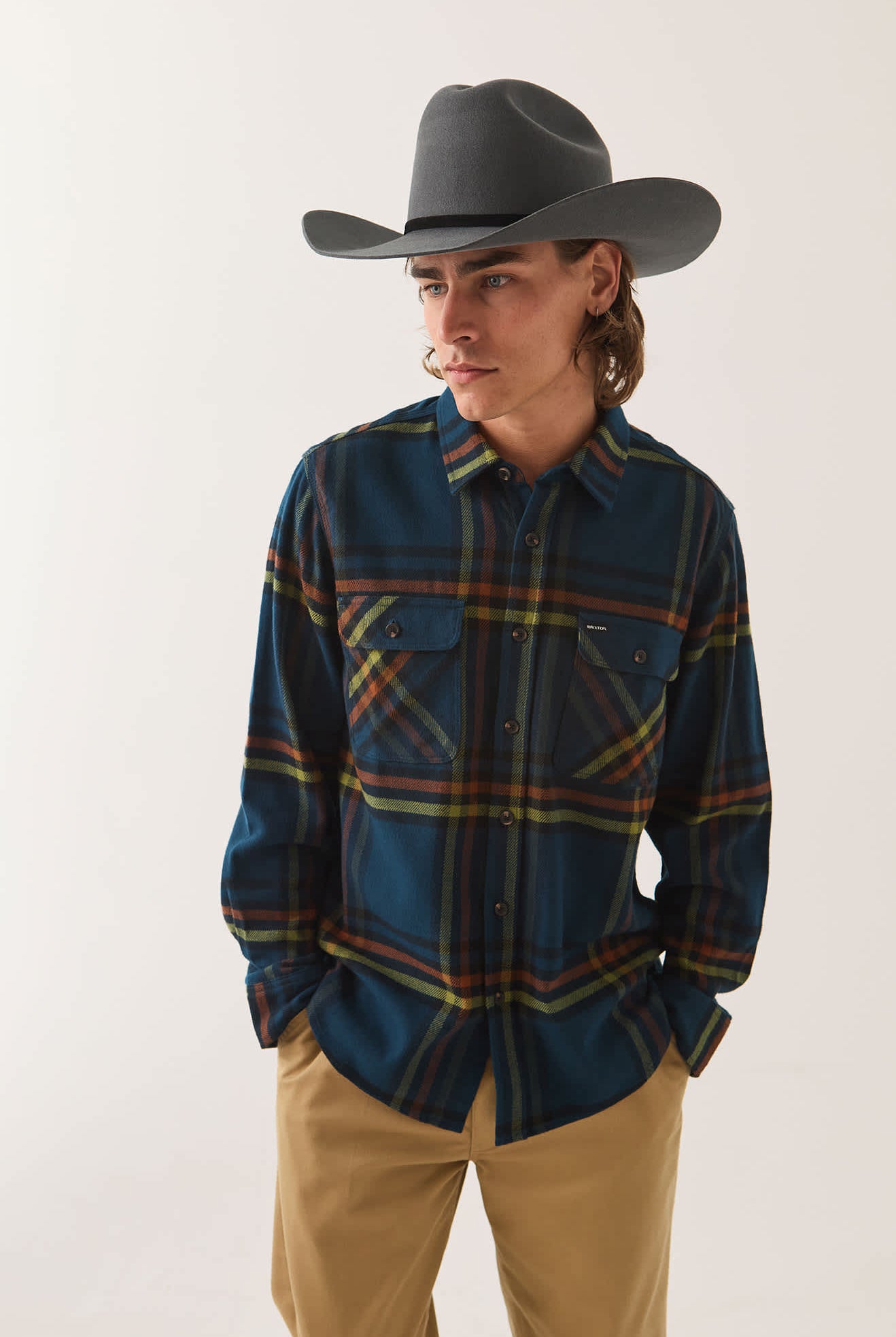 Men's Bowery Flannel in the color Marine Blue - Additional Fit image