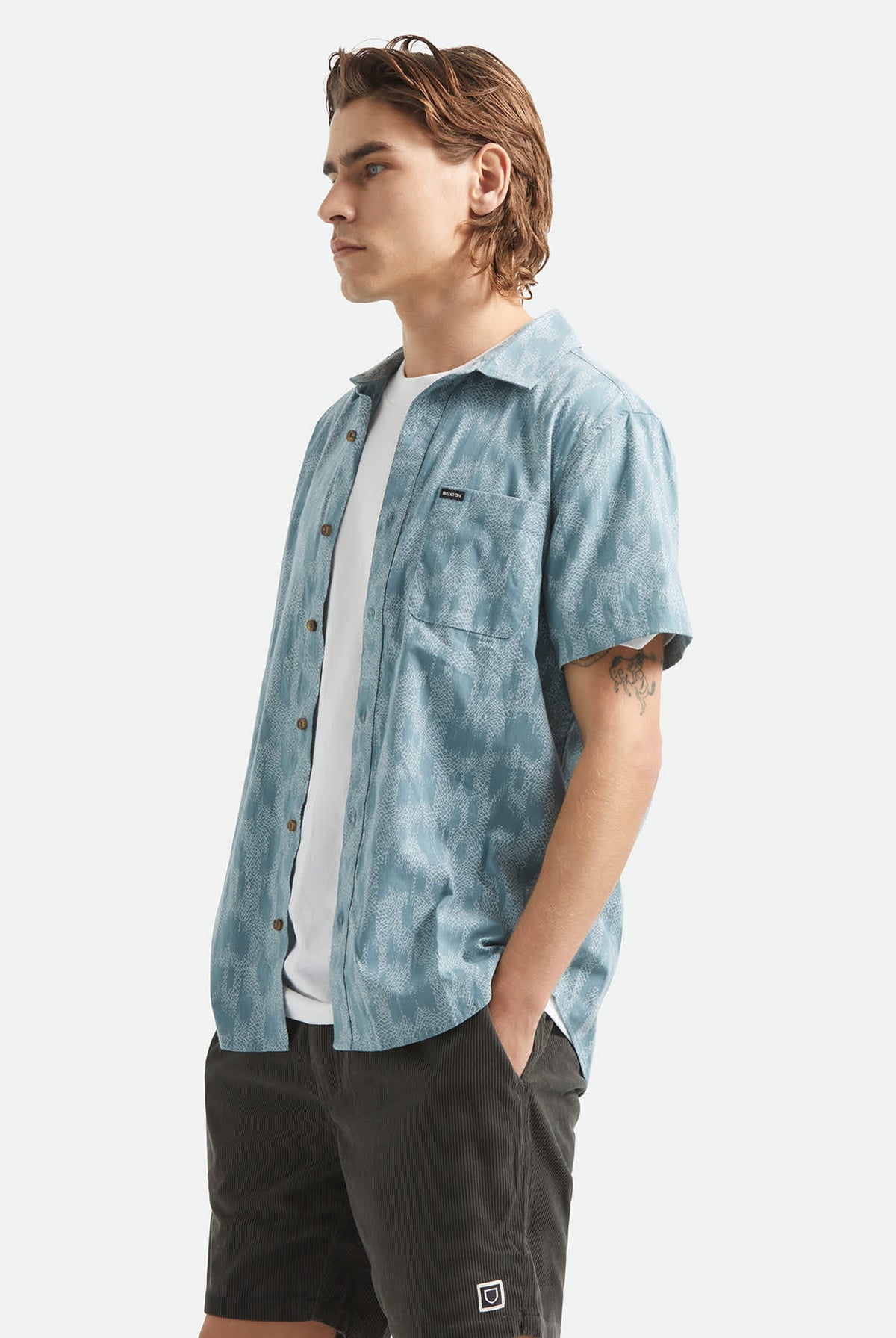 Men's Charter Print Short Sleeve Shirt in the color Trooper Crackle Paint - Men's Side View