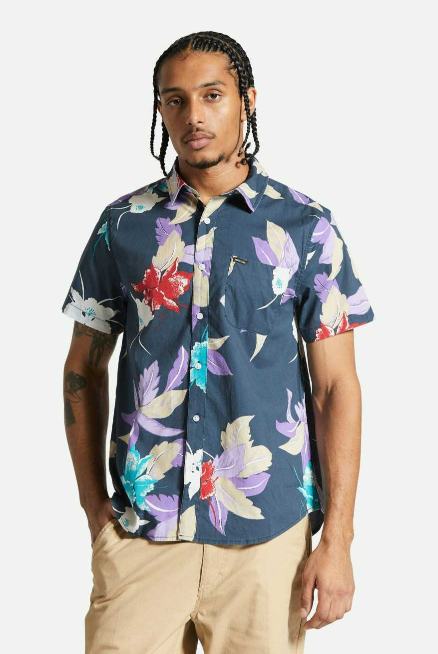 Men's Fit, front | Charter Print S/S Shirt - Washed Navy Passion