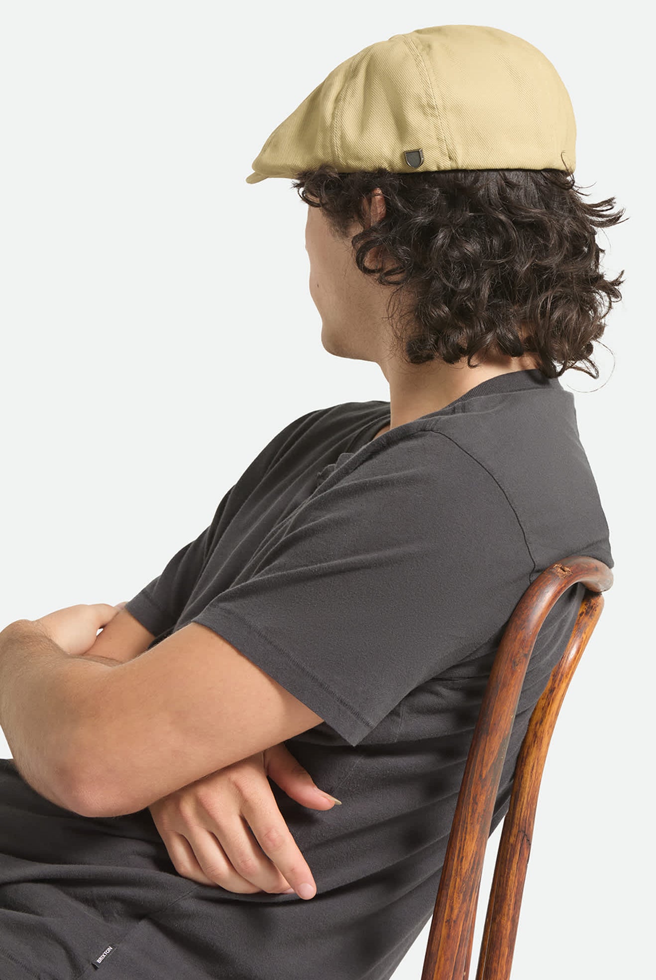 Unisex Brood Lightweight Newsboy Cap in the color Washed Khaki - Men's Back View