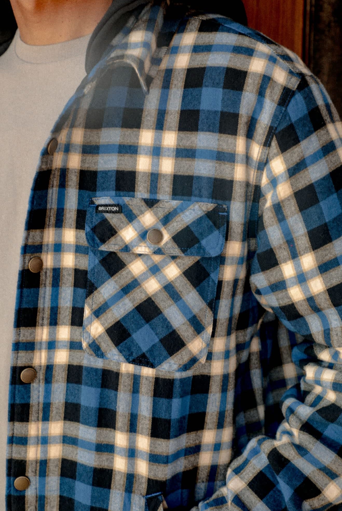 Men's Bowery Quilited Hooded Flannel in the color Navy/Cream - Men's Lifestyle 3.0